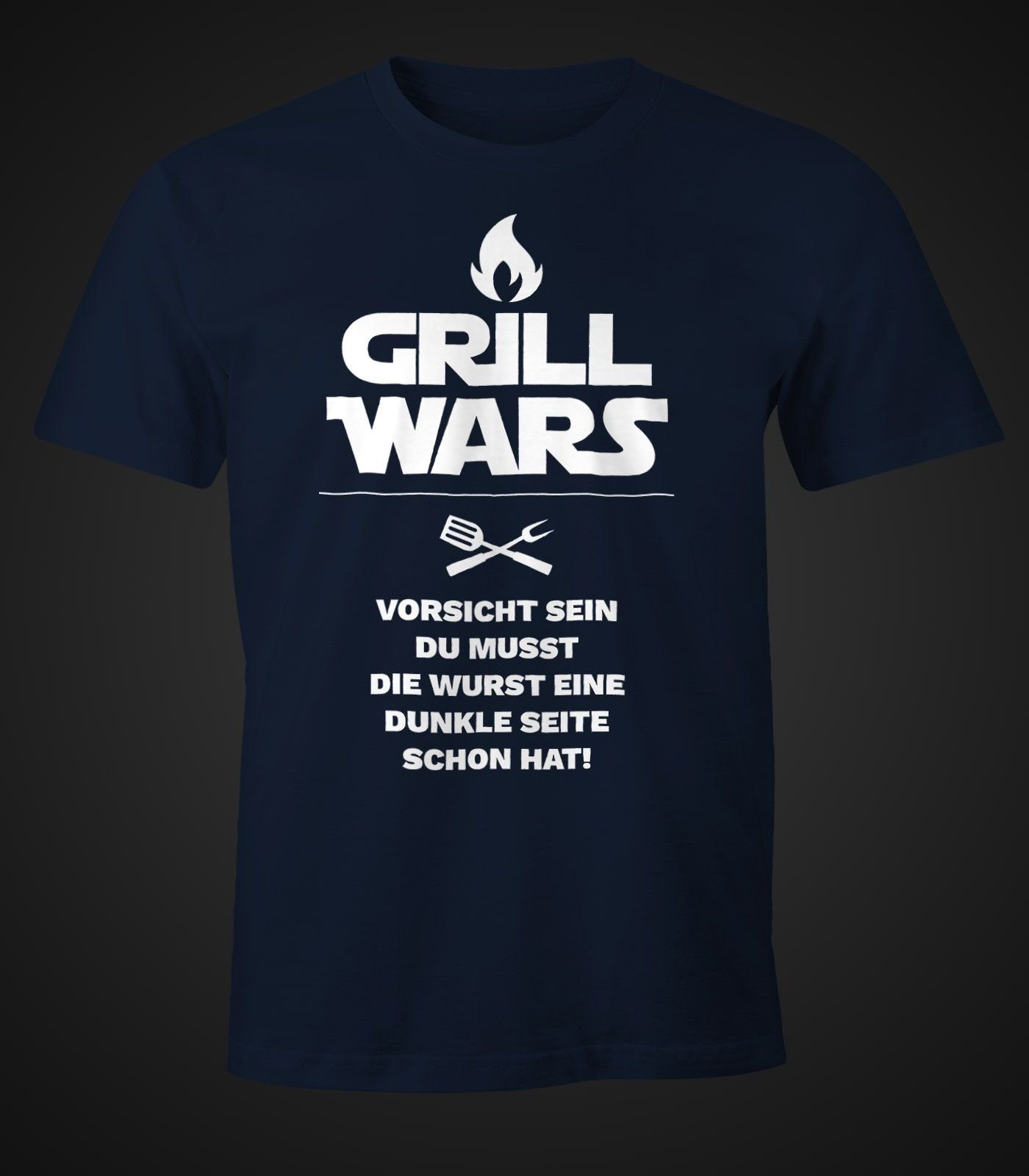 MoonWorks Print-Shirt Herren T-Shirt Grill Spruch navy Fun-Shirt mit Print Wars Moonworks® mit