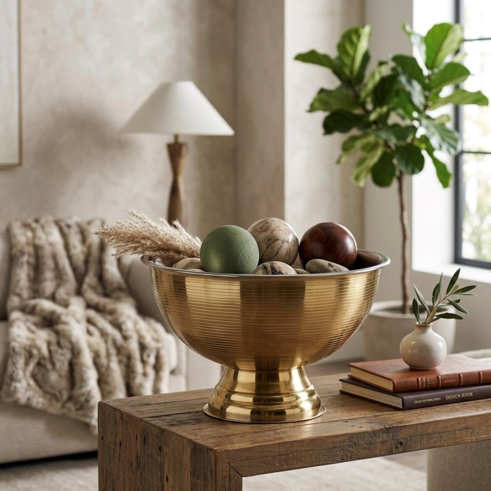 HAC24 Dekoschale Elegante Schale auf Fuß Präsentationsschale Sektkühler, Edelstahl Gold glänzend Ø 39,5 cm Streifendesign – Bild 2 von 2