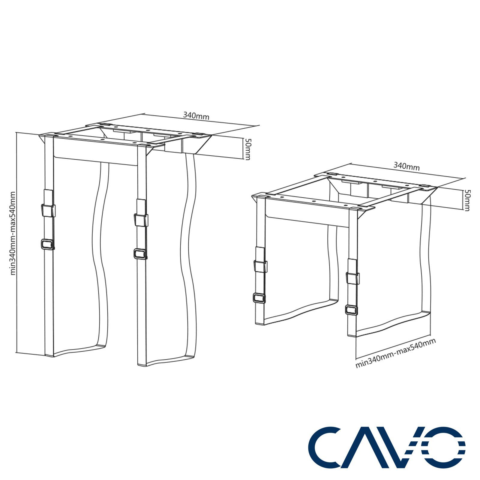 CAVO Halterung Desktop PC-Halterung CH-B mit reißfesten Gurten, (Computerhalter für alle PC-Größen bis 10 kg Gewicht, schwarz) – Bild 5 von 5