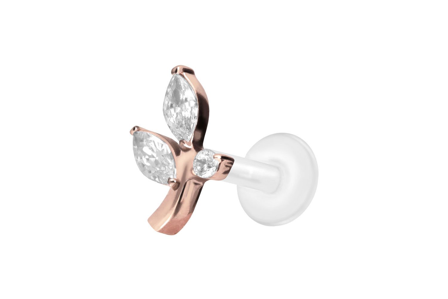 Piercing-Set PTFE Labret mit Innengewinde + Titan-Aufsatz KRISTALLZWEIG