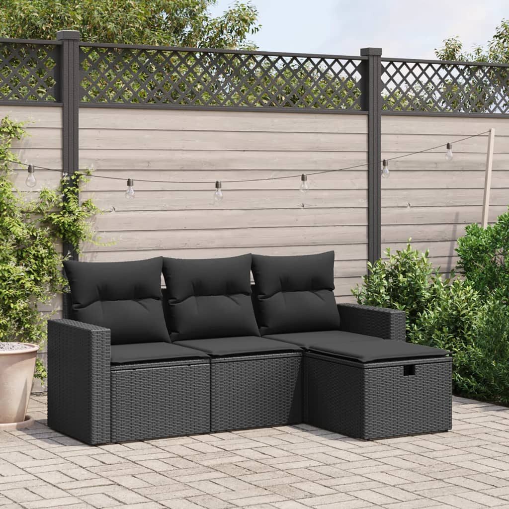 furnicato Gartensofa Garten-Sofagarnitur PE-Rattan Schwarz 65,5x62x69 cm, 1 Teile, Modulare Sitzgruppe mit waschbaren Bezügen für deinen Garten