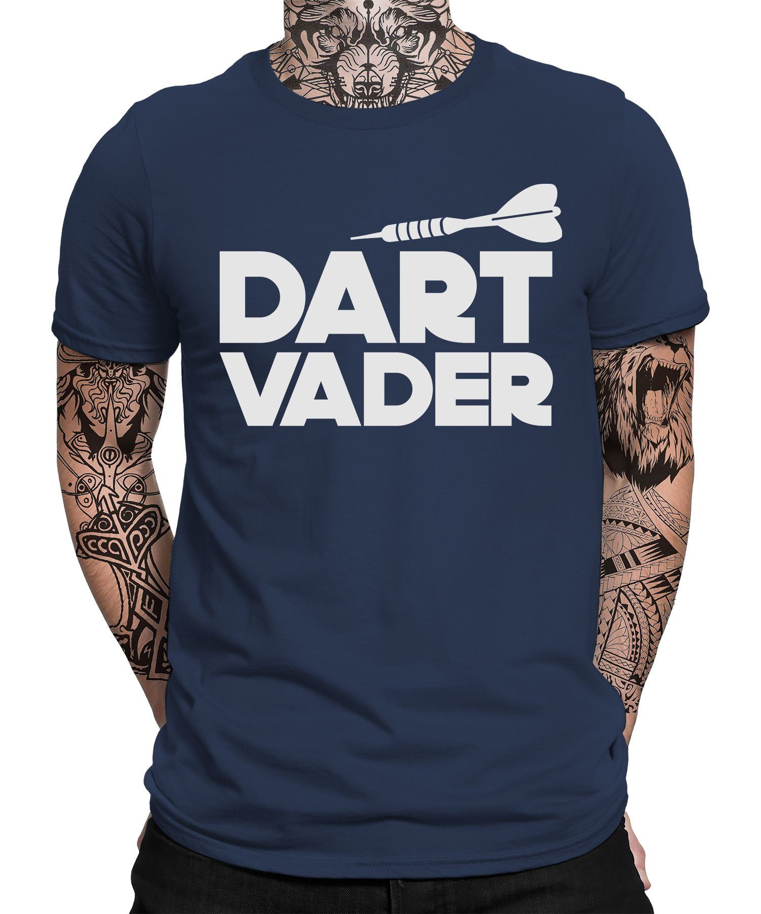 Quattro Formatee Kurzarmshirt Dart Vader - Dart Dartscheibe Dartpfeil Dartspieler Herren T-Shirt (1-tlg) Navy Blau