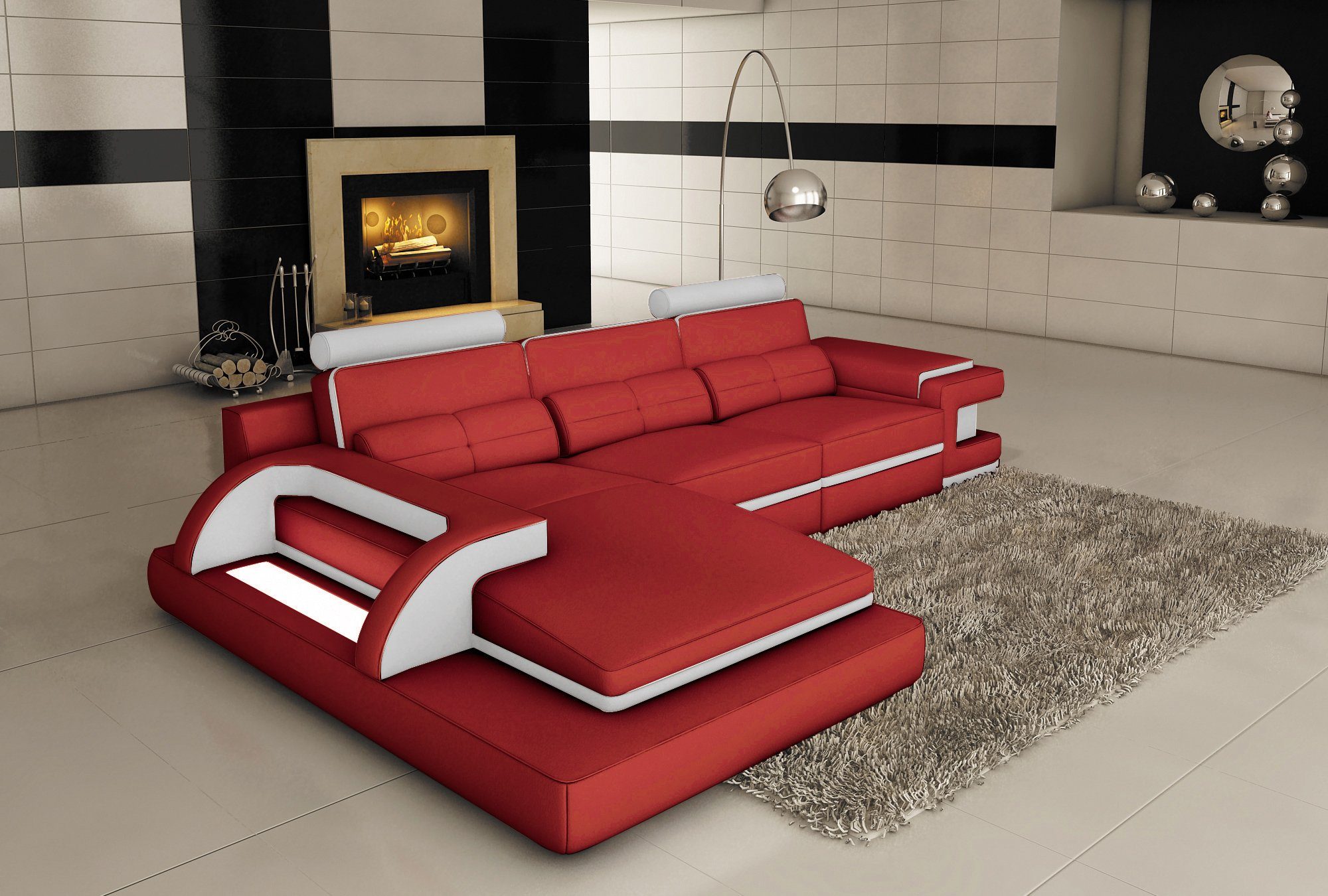 Neu, schwarz-rotes Sofa in JVmoebel Ecksofa Modern Beleuchtung Luxus LED Europe L-Form Made