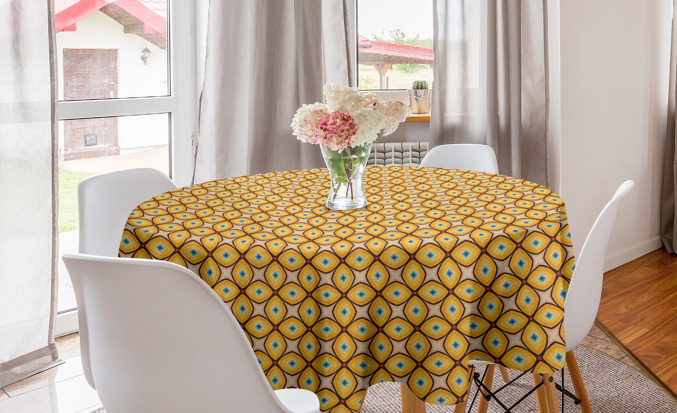 für 60er Jahre Tischdecke Abstrakt Tischdecke Esszimmer der Dekoration, Kreis Geometrische Formen Abakuhaus Küche Abdeckung