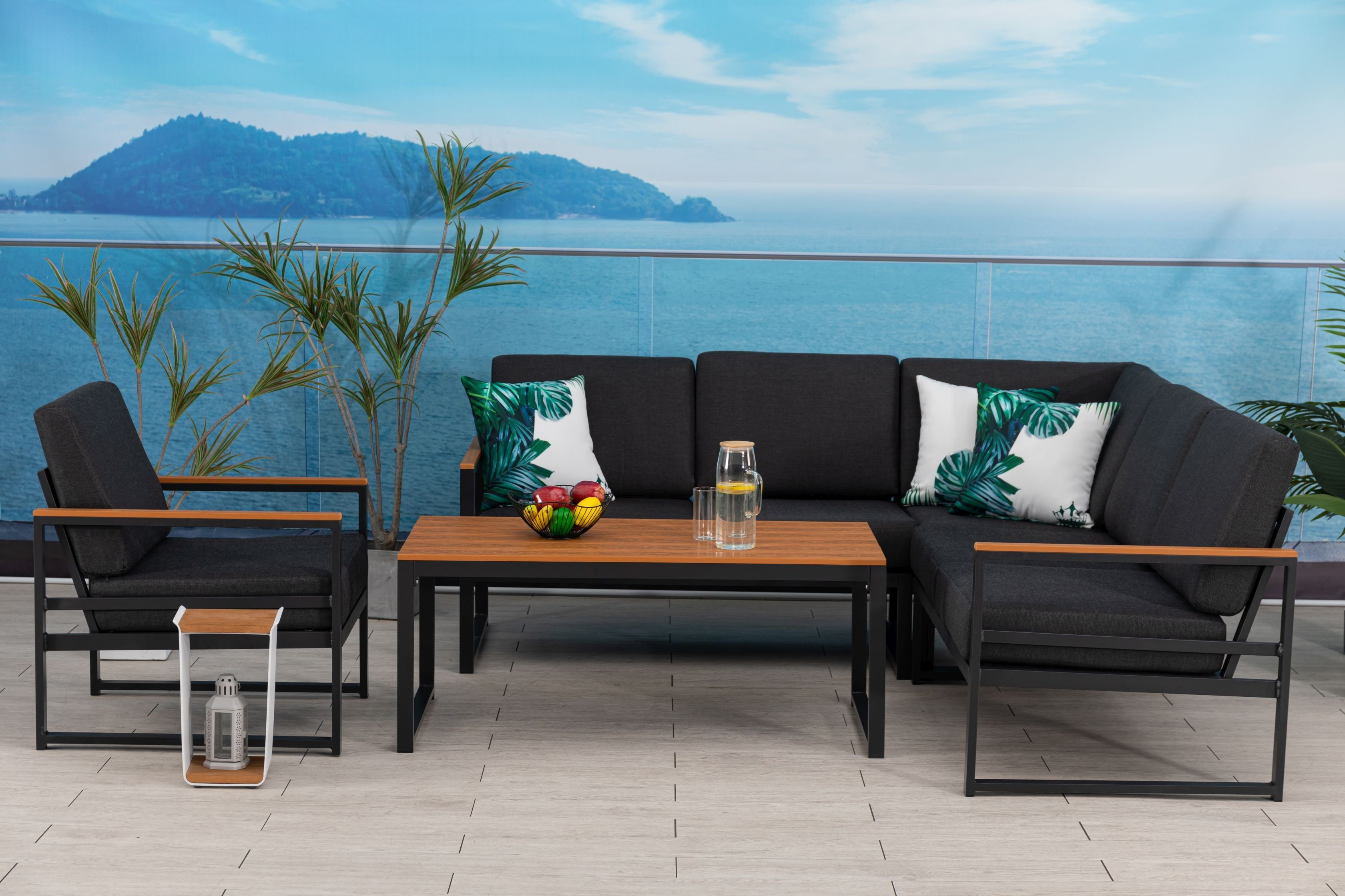 Gardissimo Gartenlounge-Set Kobe Lounge / Gartenmöbelset, (Set, Nonwood, Alu, Ecklounge, Tisch, Sessel, inkl. Auflagen), inkl. Auflagen