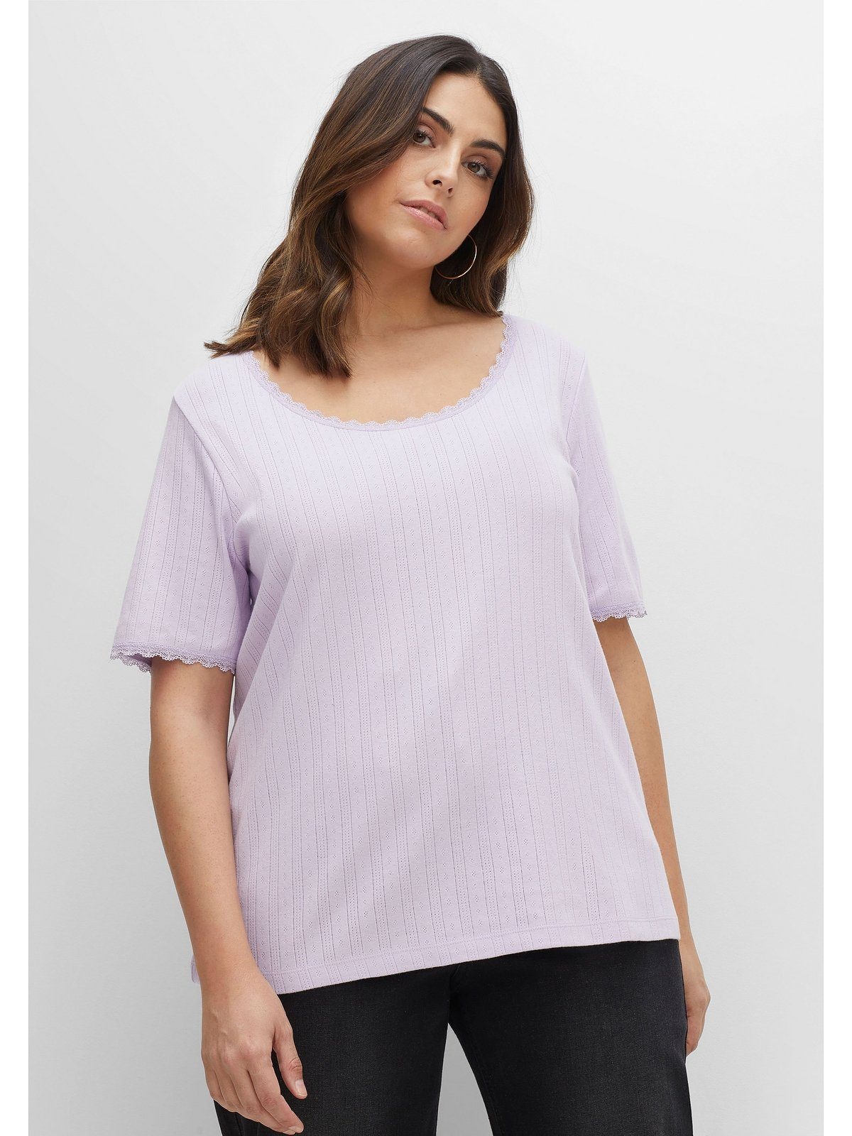 Sheego T-Shirt Große mit lavendel Größen und Spitze Lochmuster