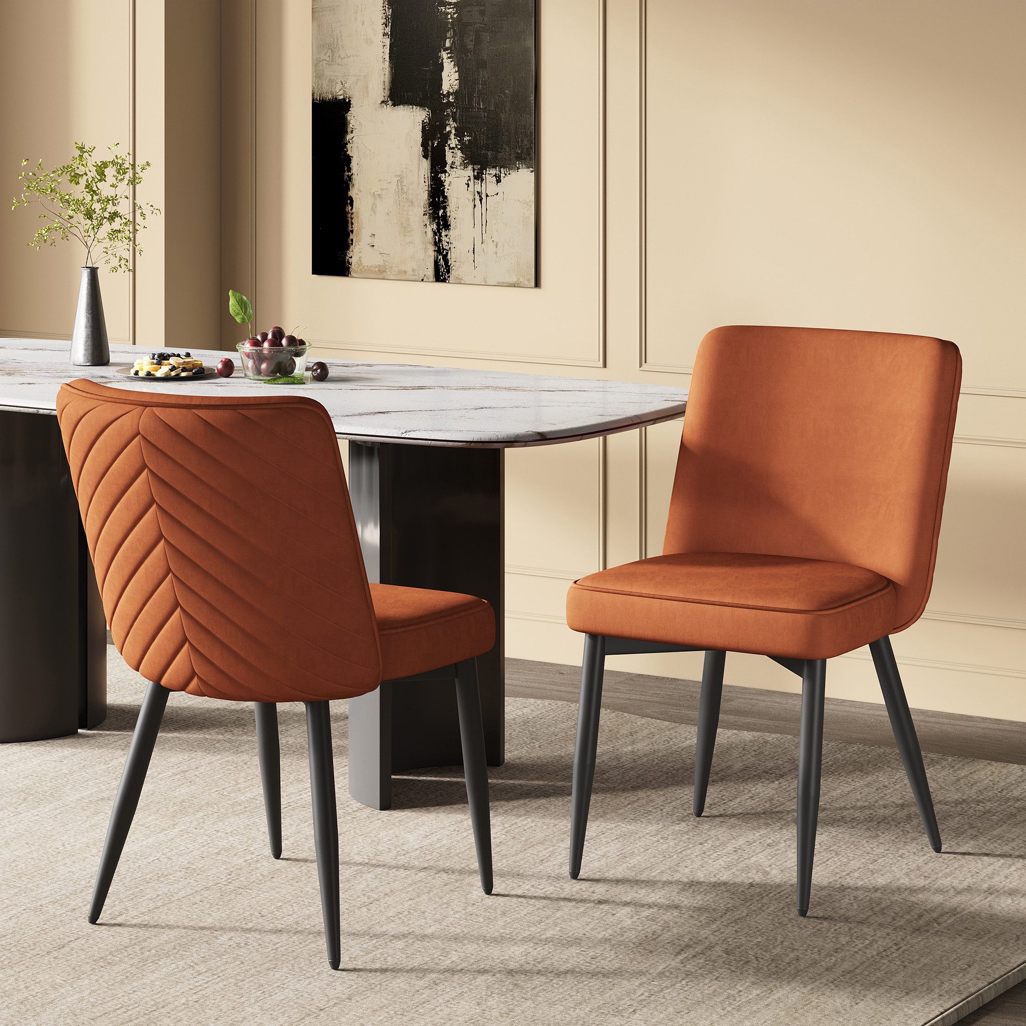 Flieks Esszimmerstuhl (Set, 2 St), 2er Set Polsterstühle Wohnzimmerstuhl Samt Orangerot, Metallbeine