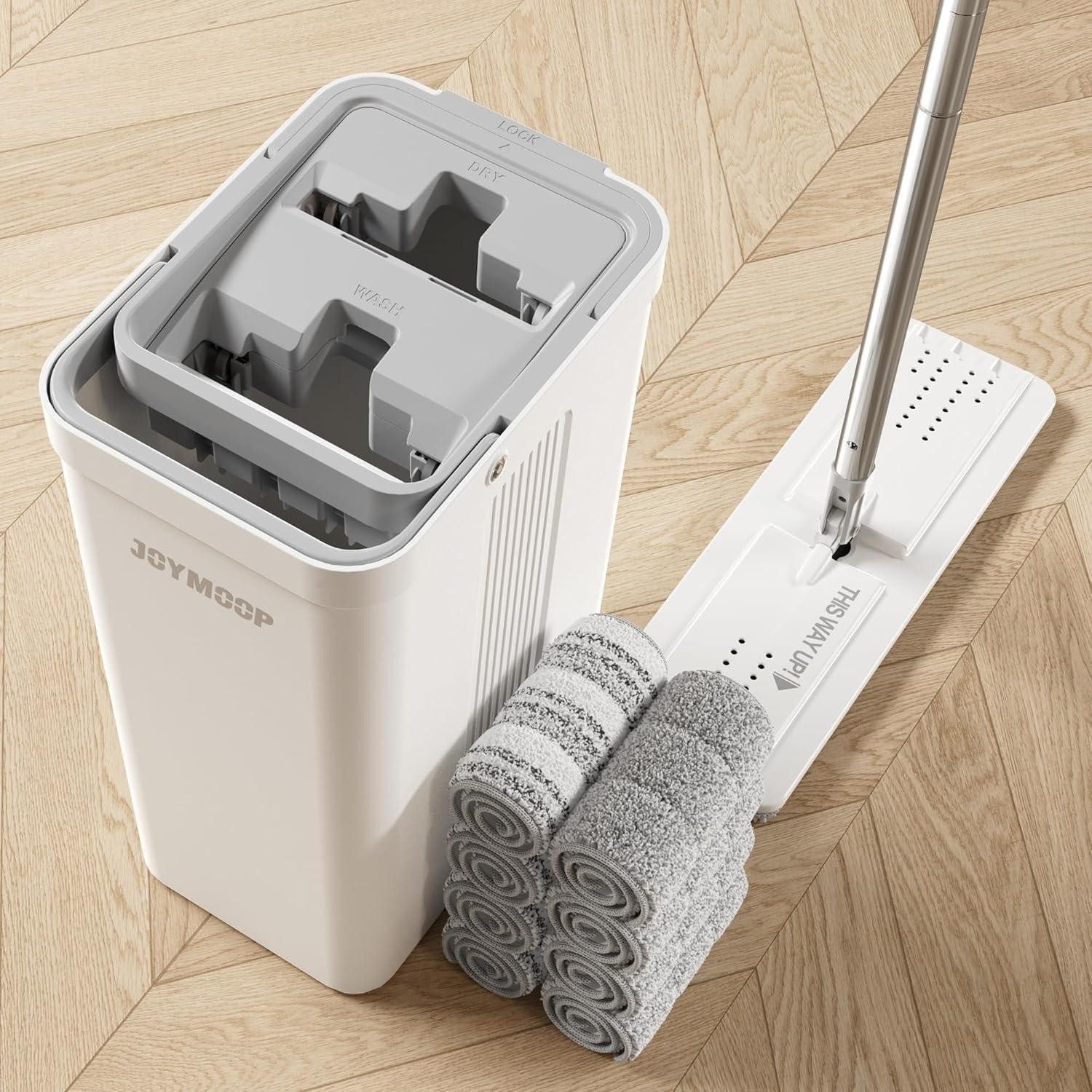 LuxusKollektion Wischmopp-Set Flacher Bodenwischer Eimer Set 8 Mikrofaser-Pads verlängertem Griff