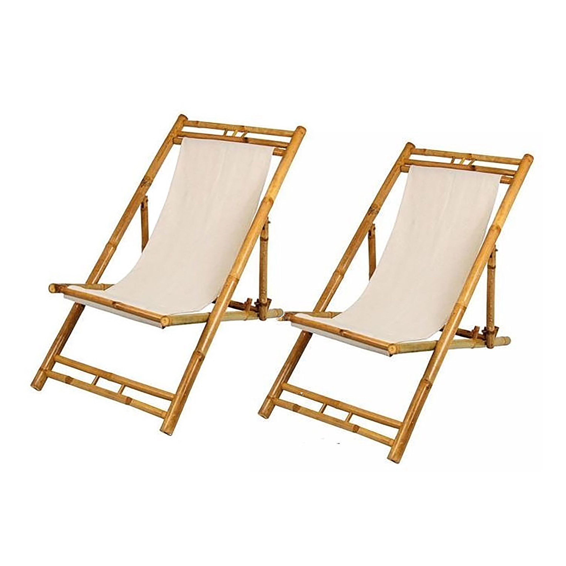 Spetebo Gartenliege Bambus Liegestuhl beige 2er Set, Set, 2 St