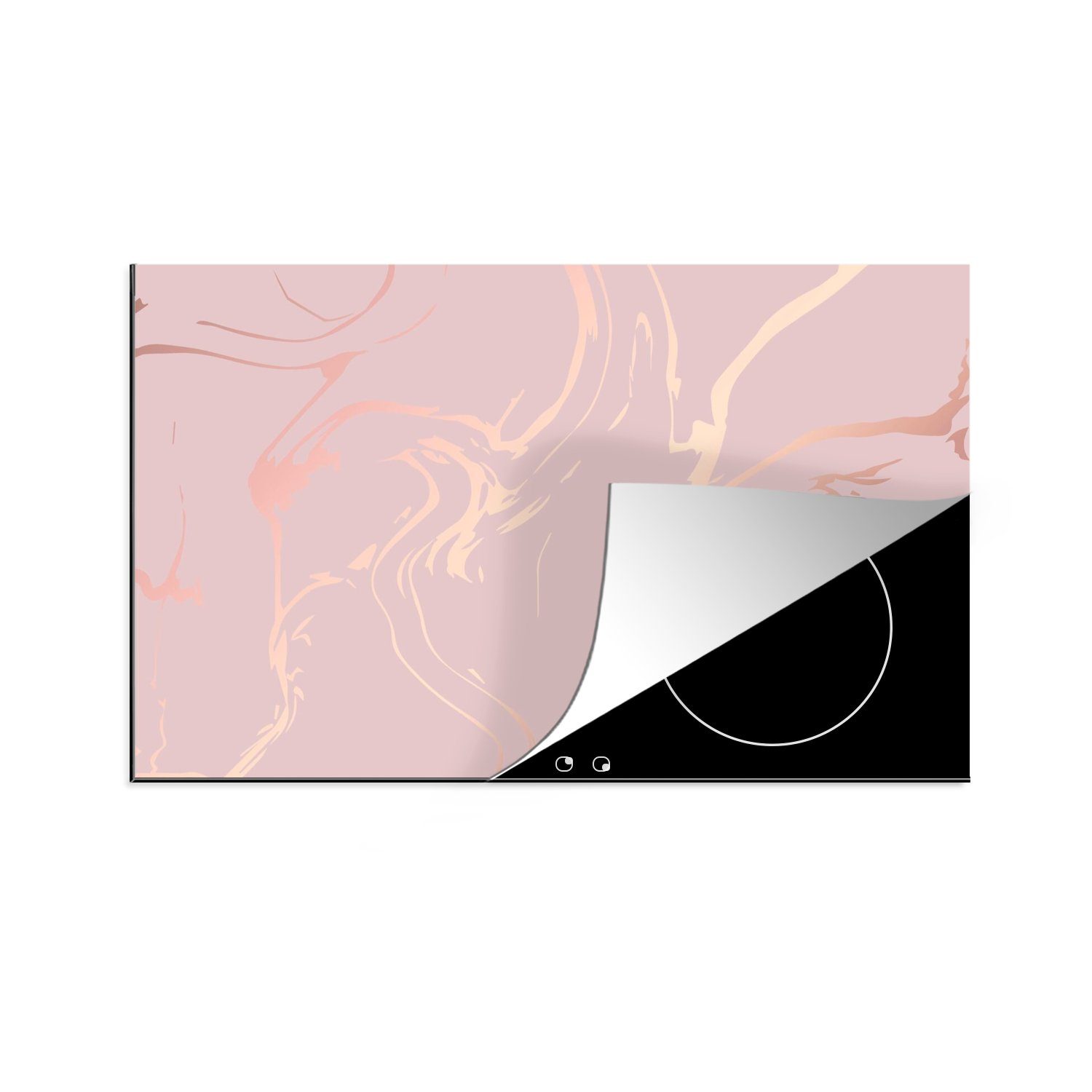 MuchoWow Herdblende-/Abdeckplatte 76x51.5 cm Marmor - Roségold - Linie, Vinyl, (1 tlg), Induktionsschutz - Herdabdeckung Matte von Vinyl, das perfekte, rollbare Material für jedes Kochfeld - vergrößert die Arbeitsfläche - Küchen Dekoration - Induktionsherd Abdeckung Induktionskochfeld