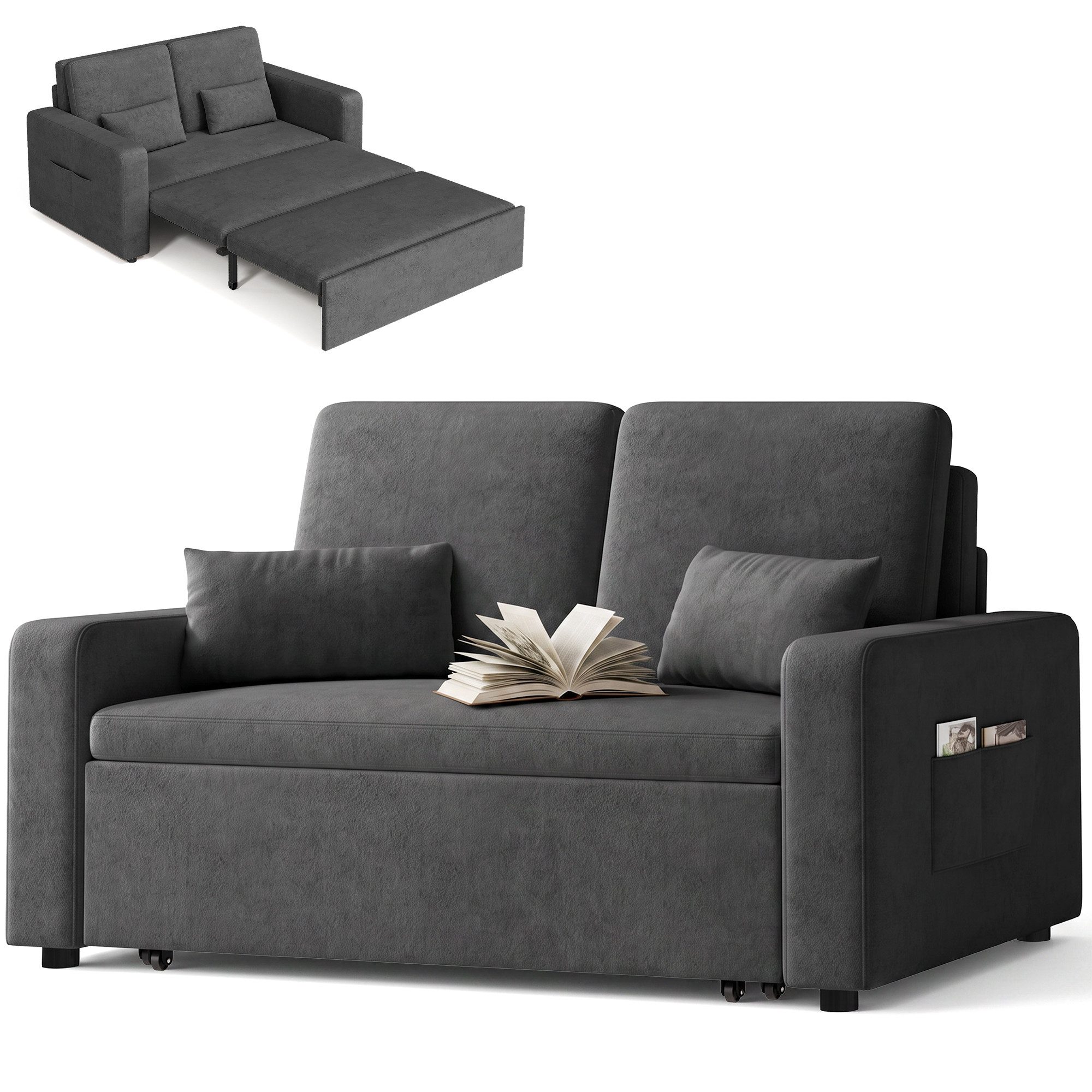 Blishom Schlafsofa 2-Sitzer Schlafsofa aus Velours, ausziehbar, 147 x 196 x 87 cm, Geeignet für Wohnzimmer, Schlafzimmer und Wohnungen