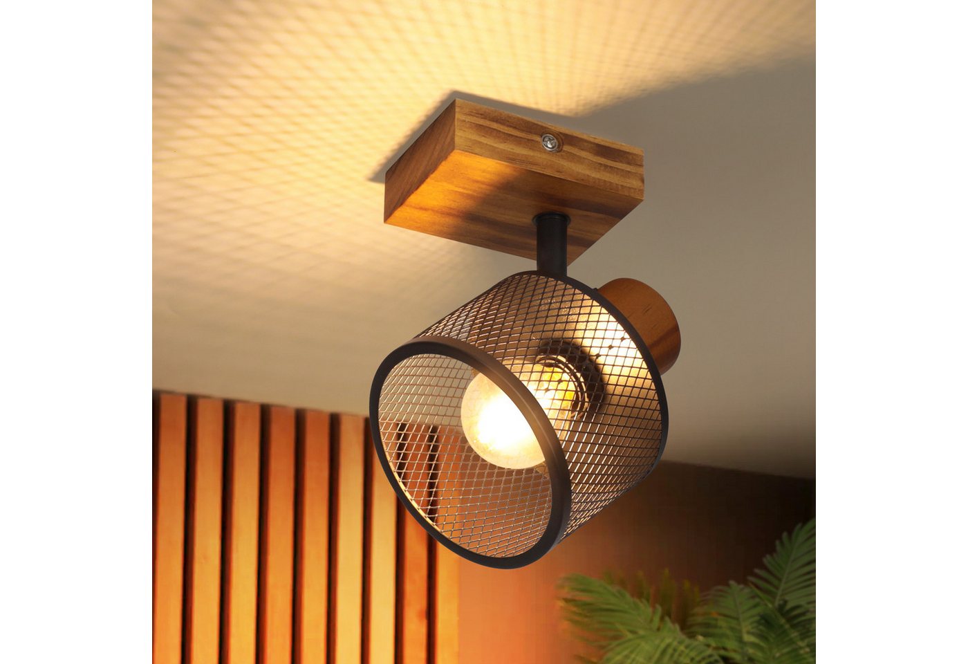 Nettlife Deckenstrahler 1/2/3/4flammig Vintage E14 Deckenleuchte aus Holz Schwarz Metall, ohne Leuchtmittel, schwenkbarer Deckenspot für Flur Küche Wohnzimmer