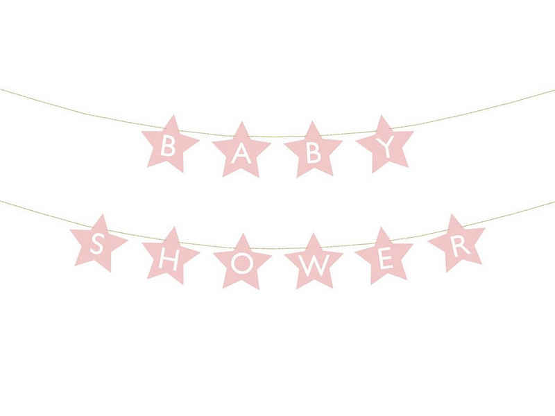 partydeco Girlande, Baby Shower Girlande Banner aus Papier 16,5x290cm rosa