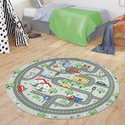 Kinderteppich Teppich Kinderzimmer Spielteppich Babymatte Jungs Straßenteppich, TT Home, rund, Höhe: 4 mm