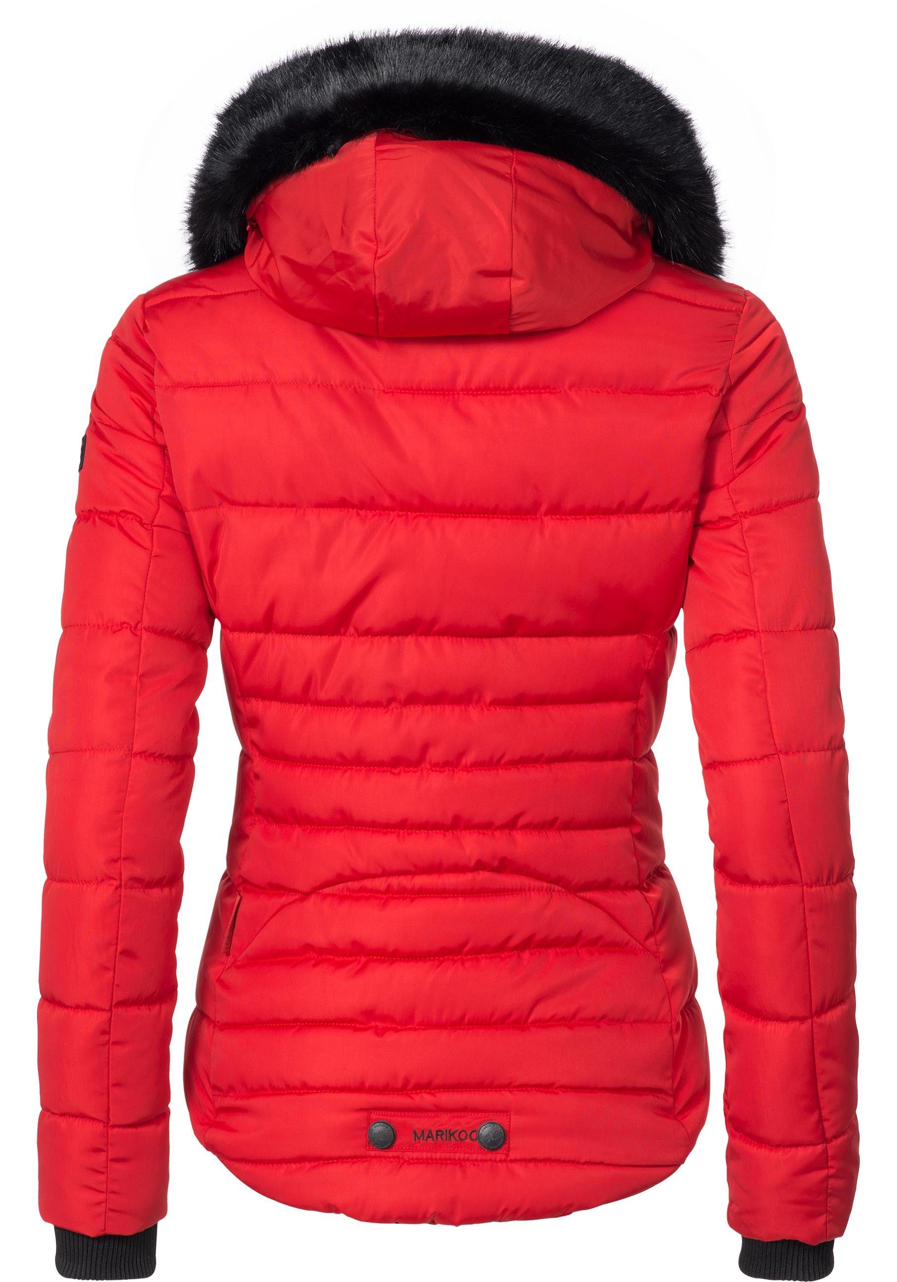 Marikoo Steppjacke Lotusblüte hochwertige Winter Jacke mit edler Kunstpelz Kapuze