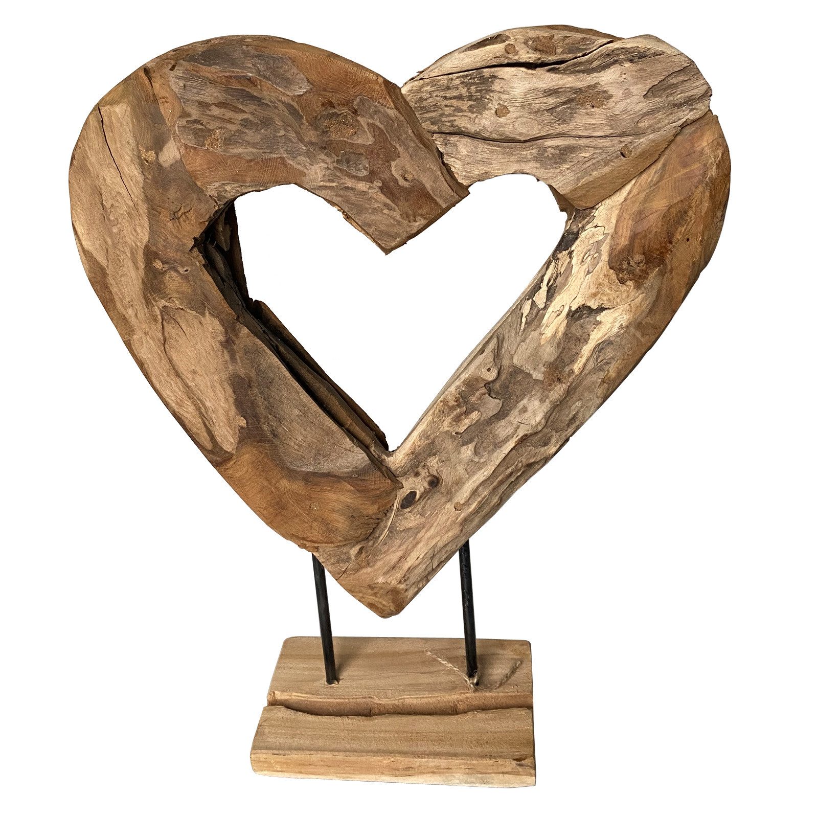 Deko AS Dekoobjekt Herz-Skulptur auf Ständer - Teakholz - 47x37 cm hoch (1 St)