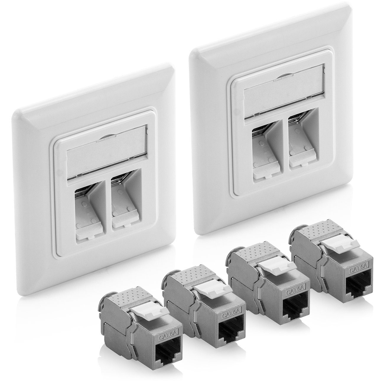 deleyCON deleyCON 2x Keystone Dose Netzwerkdose mit 4x CAT 6a Keystone Jack Netzwerk-Adapter