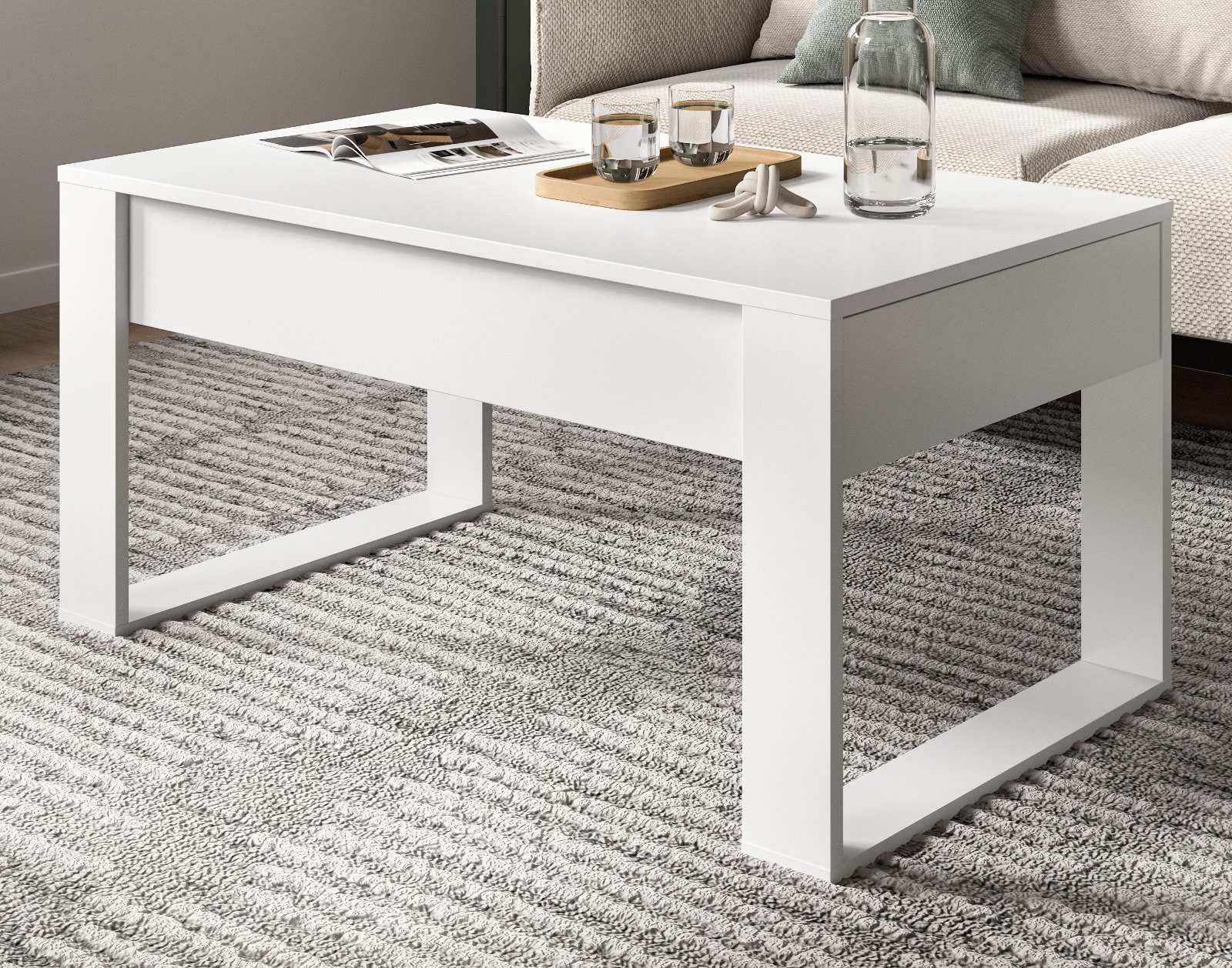 Inn.Furn Couchtisch Jonte (Wohnzimmertisch in weiß mit 2 Schubladen, 110 x 60 cm), Melaminbeschichtet