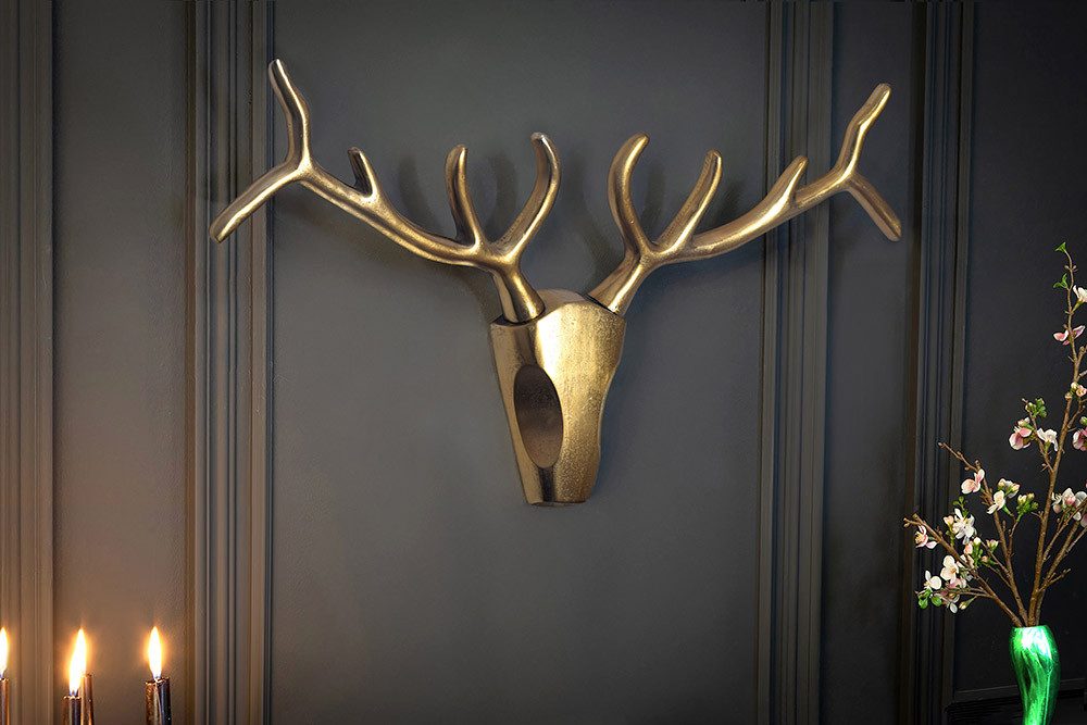 riess-ambiente Wanddekoobjekt VEADO 100 cm gold Aluminium - modern, Hirschoptik, Deko-Geweih, einzigartige Wandskulptur, Statement-Piece, Wohnzimmer, Design-Look
