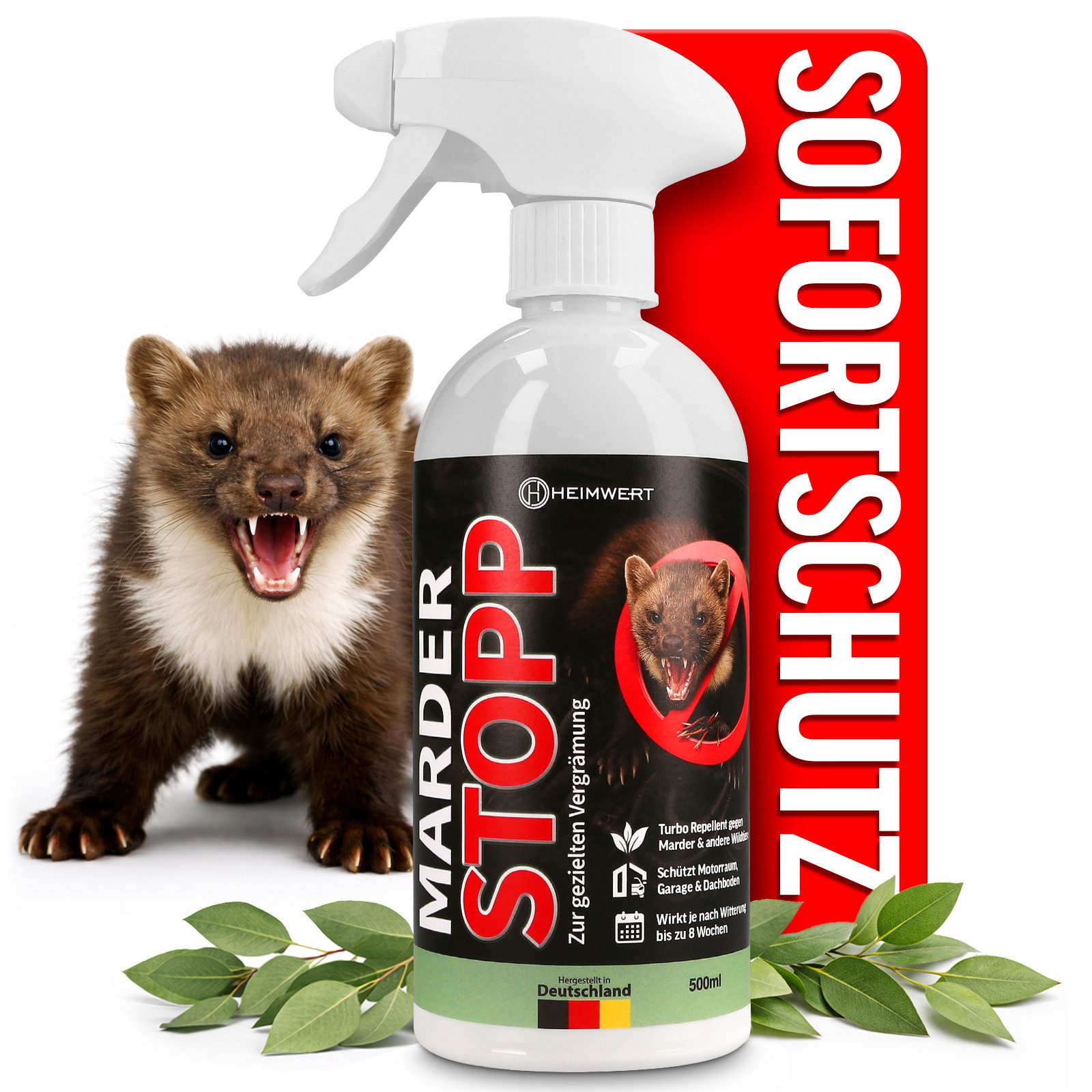 HEIMWERT Marderspray Marderspray Marder Stopp Spray, Wirkt sofort mit Langzeitformel- Hochwirksamer Marderschreck