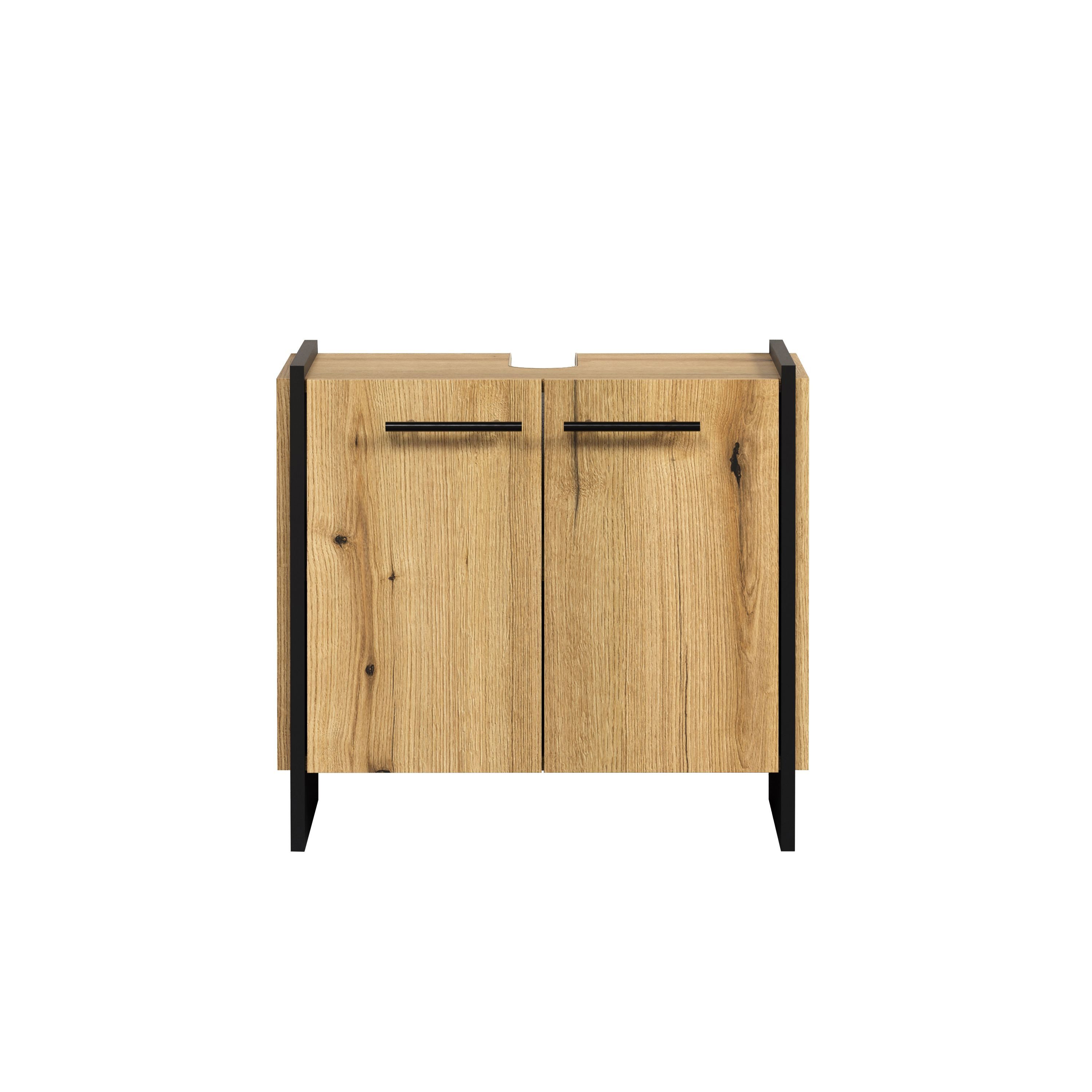 trendteam Waschbeckenunterschrank In Evoke Oak Melamin & Schwarz B/H/T: 60 / 56 / 34 cm