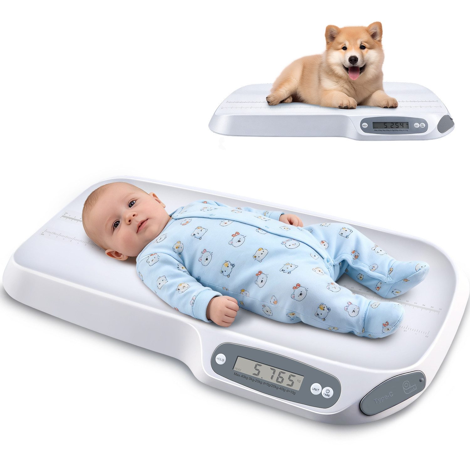CkeyiN Pro Personenwaage Digitale Babywaage mit LCD Display,Tierwaage,40 g-40 kg,Tara-Funktion, für Babys/Katzen/Hunde/Kleintiere