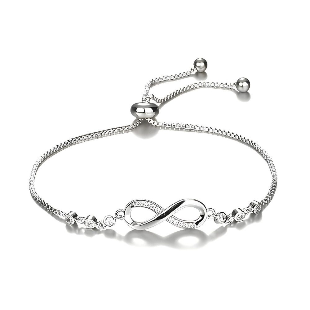 Shining Diva Armband Infinity Kristall Armband Damen Silberplattiert Verstellbar Elegant (Einzelarmband, Einzelstück), Kristallbesatz, Verstellbar, Nickelfrei, Bleifrei