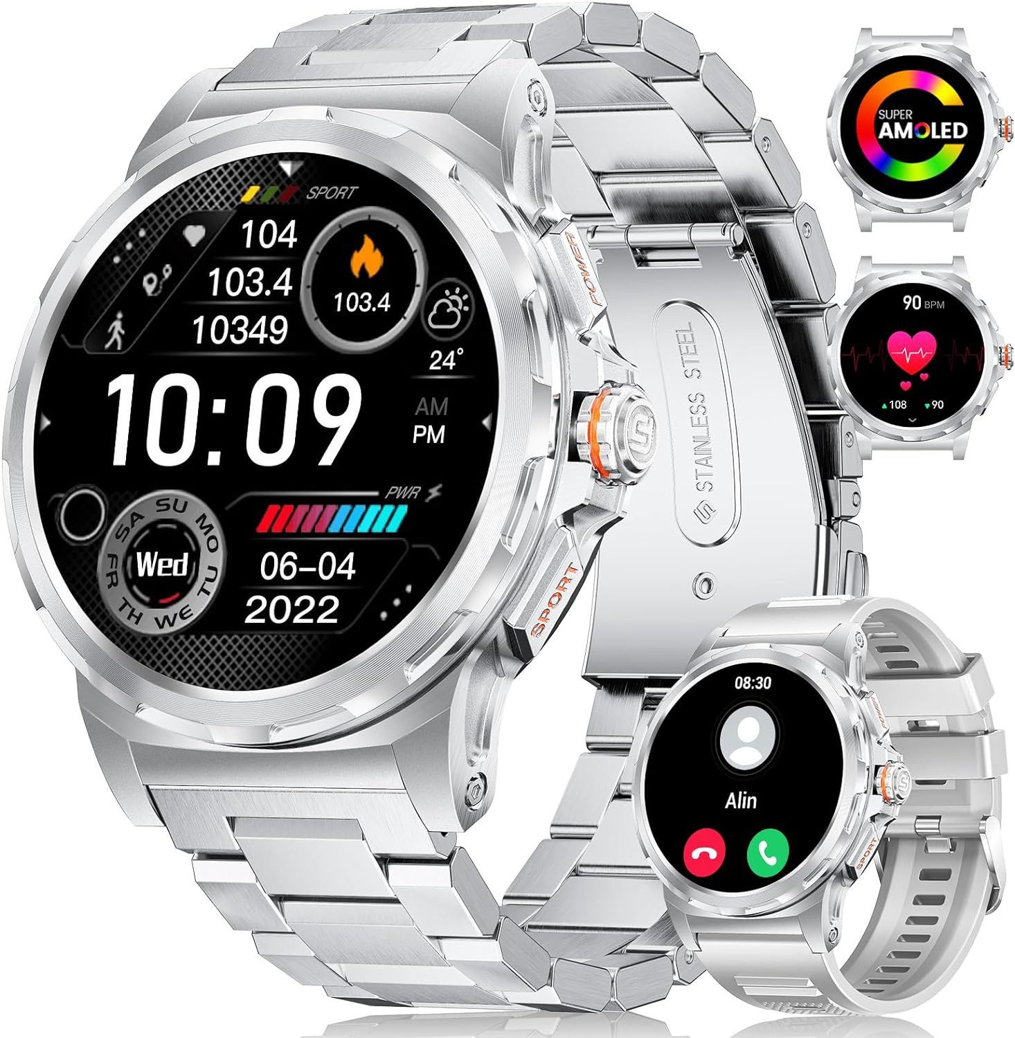 Lige Smartwatch (1,43 Zoll, Android, iOS), mit Telefonfunktion,IP68 Wasserdicht Herzfrequenz, SpO2, Schlafmonitor
