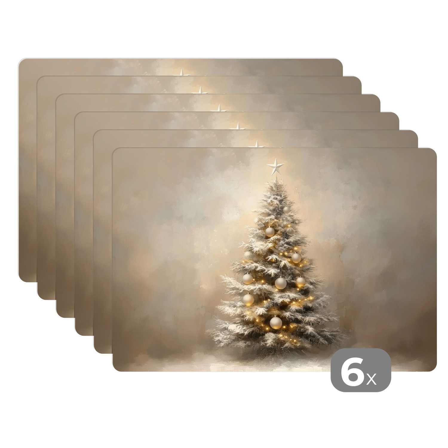 MuchoWow Platzset Weihnachten - Weihnachtsbaum - Schnee - Kunst, (6-St), Pl günstig online kaufen