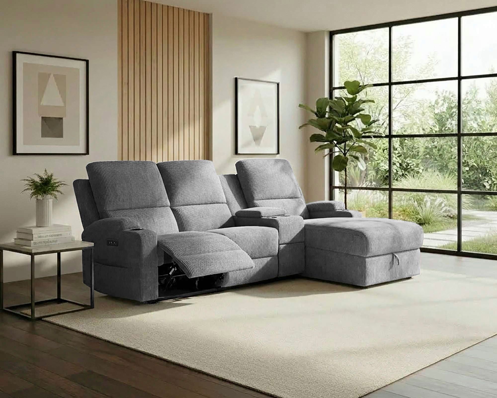OTTO home Ecksofa NAPORI Cord, Multimediasofa, 3er Kinosessel XXL, L-Form, Kinosofa, manuelle o. elektr. Relaxfunktion, Staufach, Getränkehalter