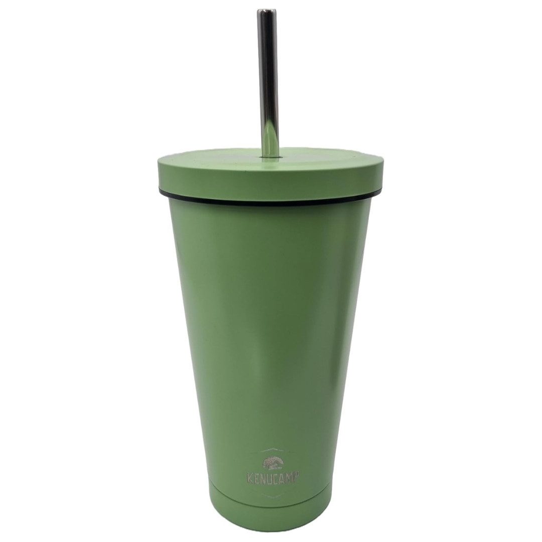 Kenucamp Thermobecher Kenucamp® Premium Edelstahl Thermobecher 500ml mit Strohhalm & Deckel, Doppelwandiger Isolierbecher für Heiß- & Kaltgetränke, Auslaufsicher