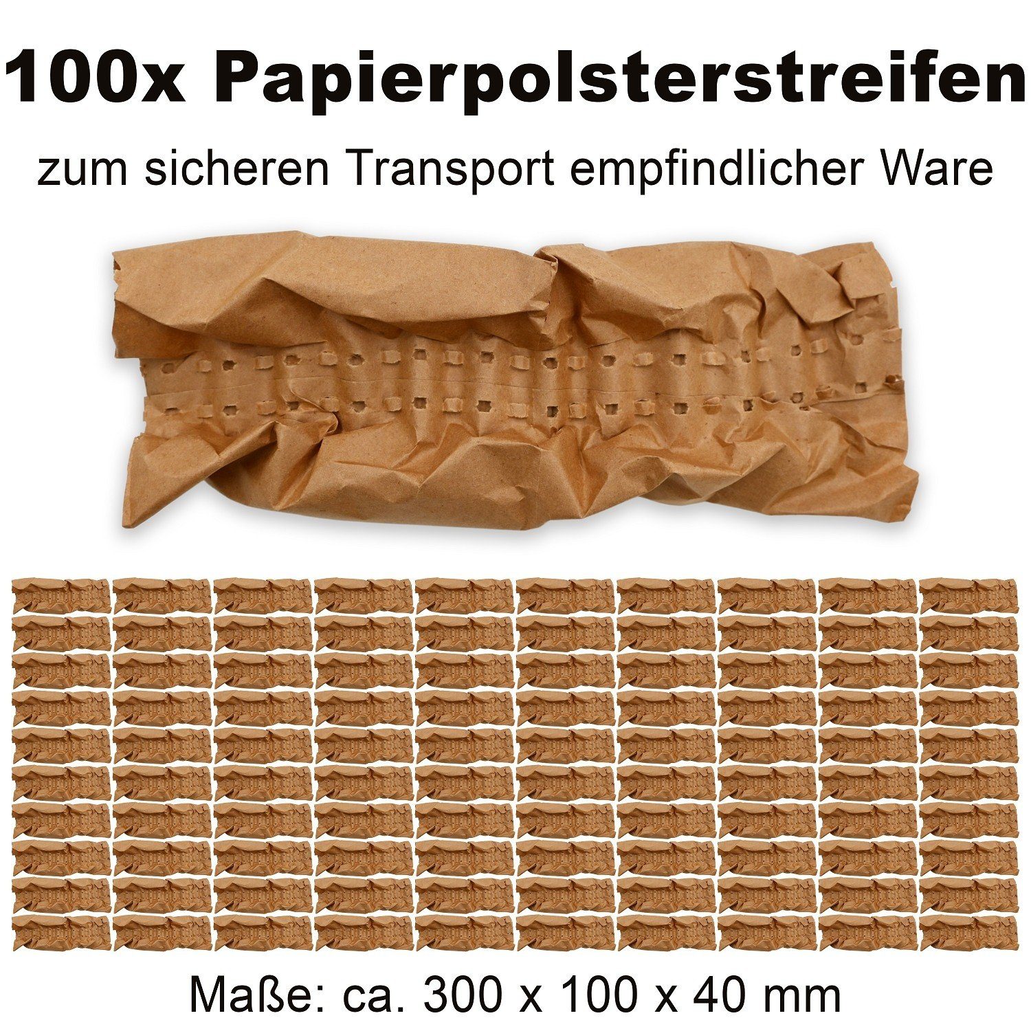 markenlose Packpapier Papierpolsterstreifen ca. 300 x 100 x 40 mm 100 Stück, 100 St