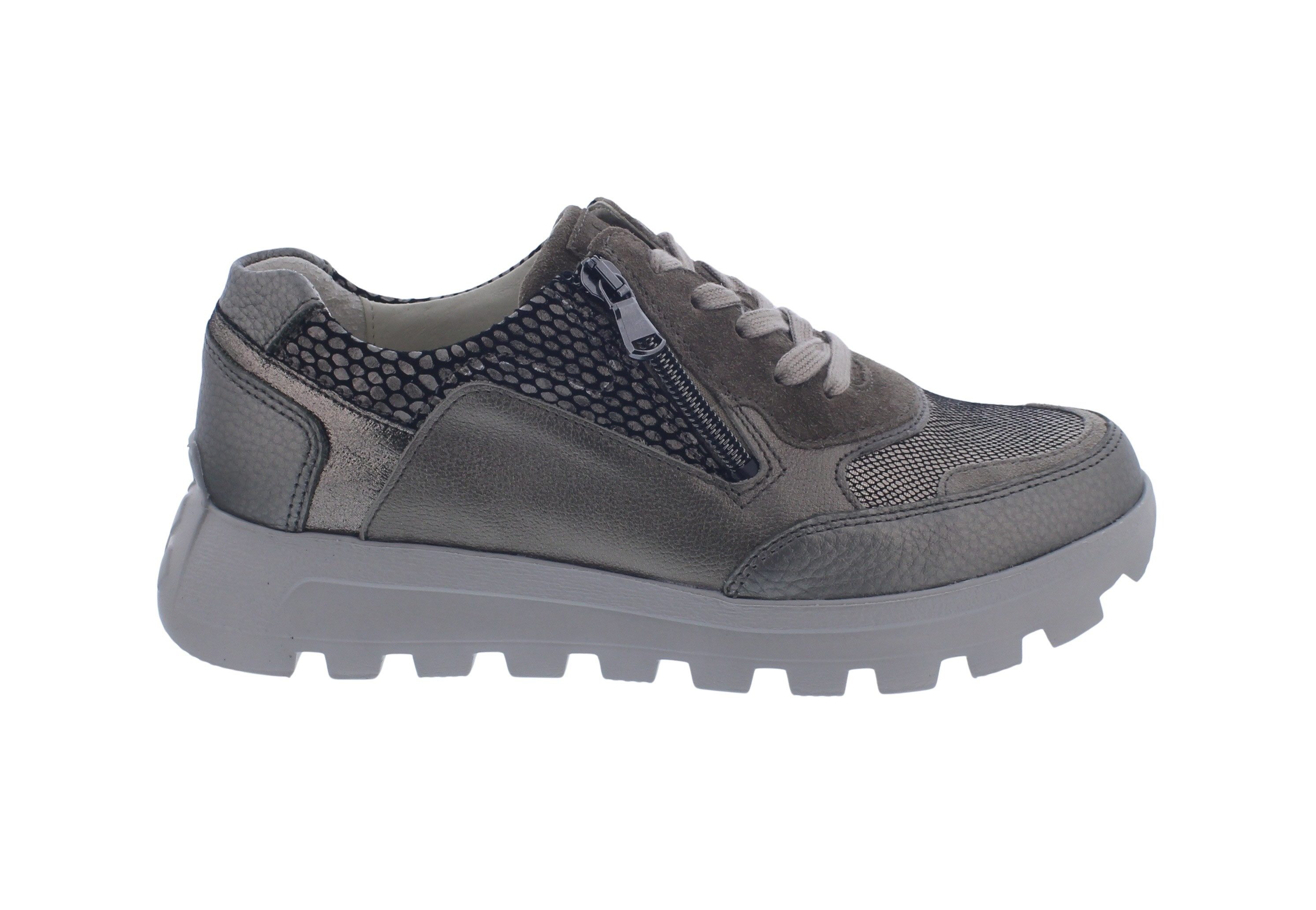 Waldläufer H-Ajala Sneaker, Glattleder kombi., Beige Storm Bronce, Wei Schnürschuh