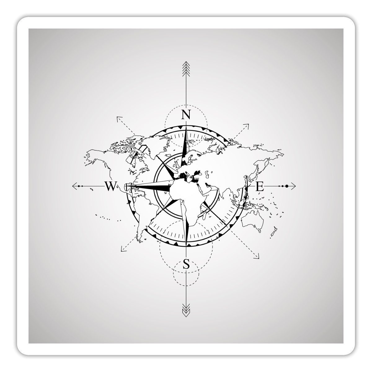 Spreadshirt Aufkleber Kompass Weltkarte Welt Reisen Sticker Aufkleber