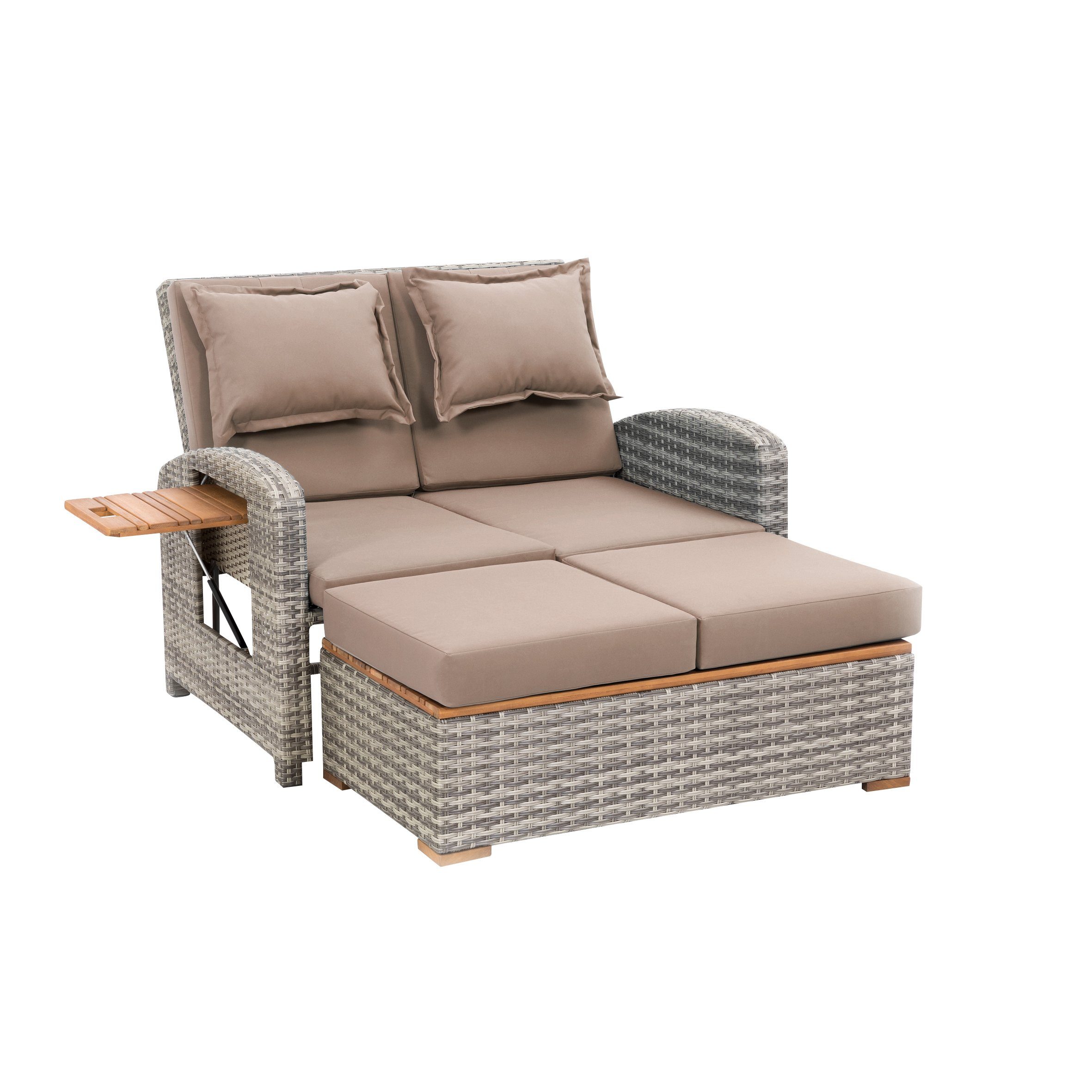 Greemotion Gartenlounge-Set Gartensofa mit Liegefunktion [Bahia Style] 2-Sitzer Rattan wetterfest, inkl. Kissen