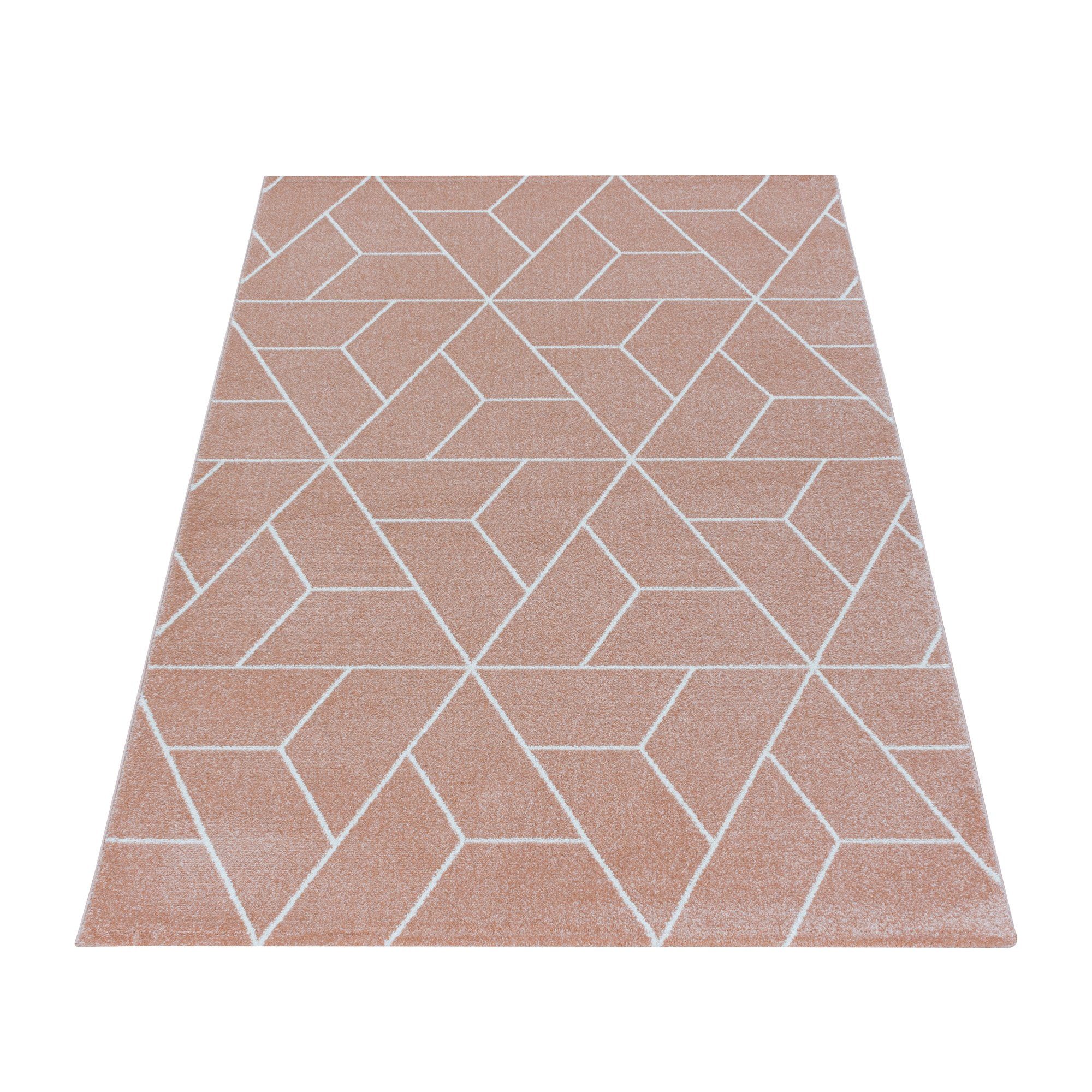Läufer, Design Geometrisch mm, Wohnzimmer Rosa Kurzflor Höhe: 10 Frisé-Teppich Teppich Teppich Geometrisch Carpetsale24, Design,