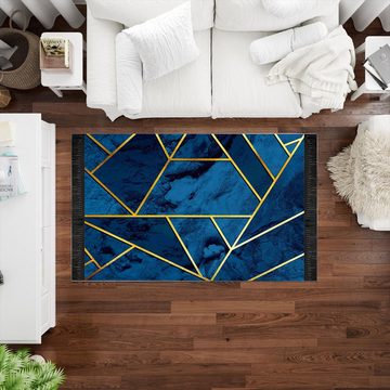 Teppich Jungengel Textilien Waschbarer Teppich Universe Blau Gold Abstrakt, Jungengel Textilien, Höhe: 6 mm, Waschmaschinengeeignet, Fußbodenheizungsgeeignet