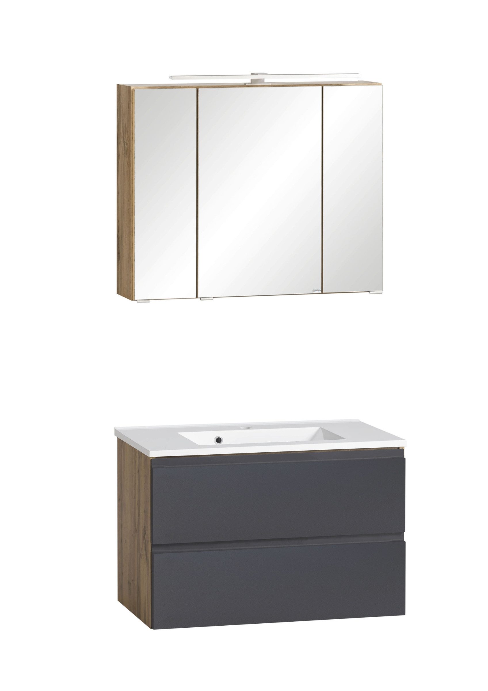 HELD MÖBEL Badmöbel-Set (2-tlg) in grau / Wotaneiche-Dekor - 80x195x47cm (BxHxT), (2-tlg)