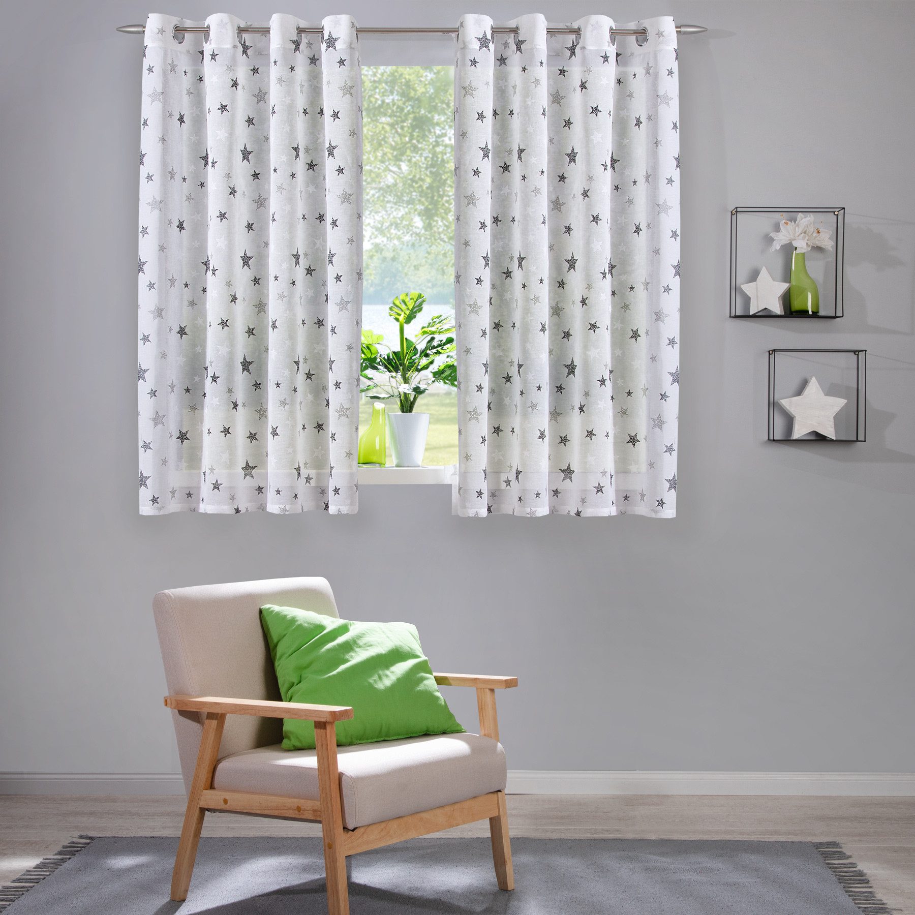 heimtexland Vorhang Deko Gardine Leinen-Optik durchscheinend Sterne (1 St), günstig online kaufen
