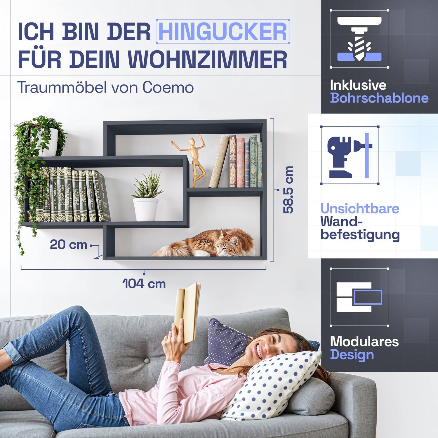 TRAUMMÖBEL Wandregal KARO, Modernes Schweberegal groß günstig online kaufen