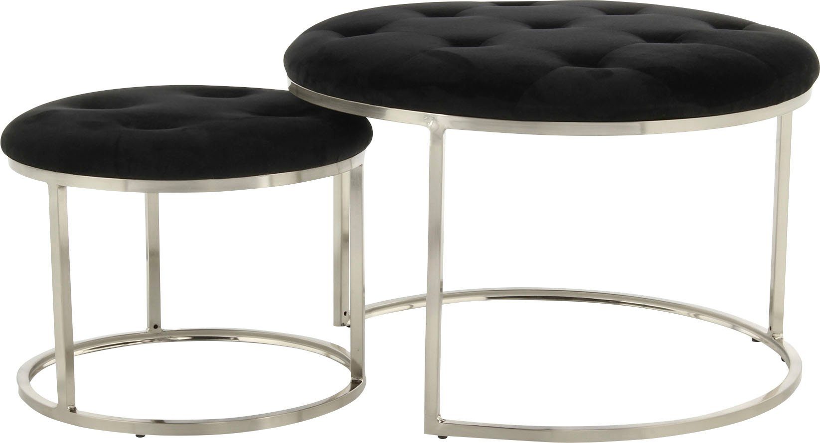 Kayoom Polstergarnitur Hocker Becky 825 2er-Set, runde Form, angesagter Retro-Stil, (Set, 2-tlg., Hocker 1: B 60 cm/H 41 cm/T 60 cm Hocker 2: B 40 cm/H 32 cm/T 40 cm), vielseitig verwendbar, modern, pflegeleicht, runde Form