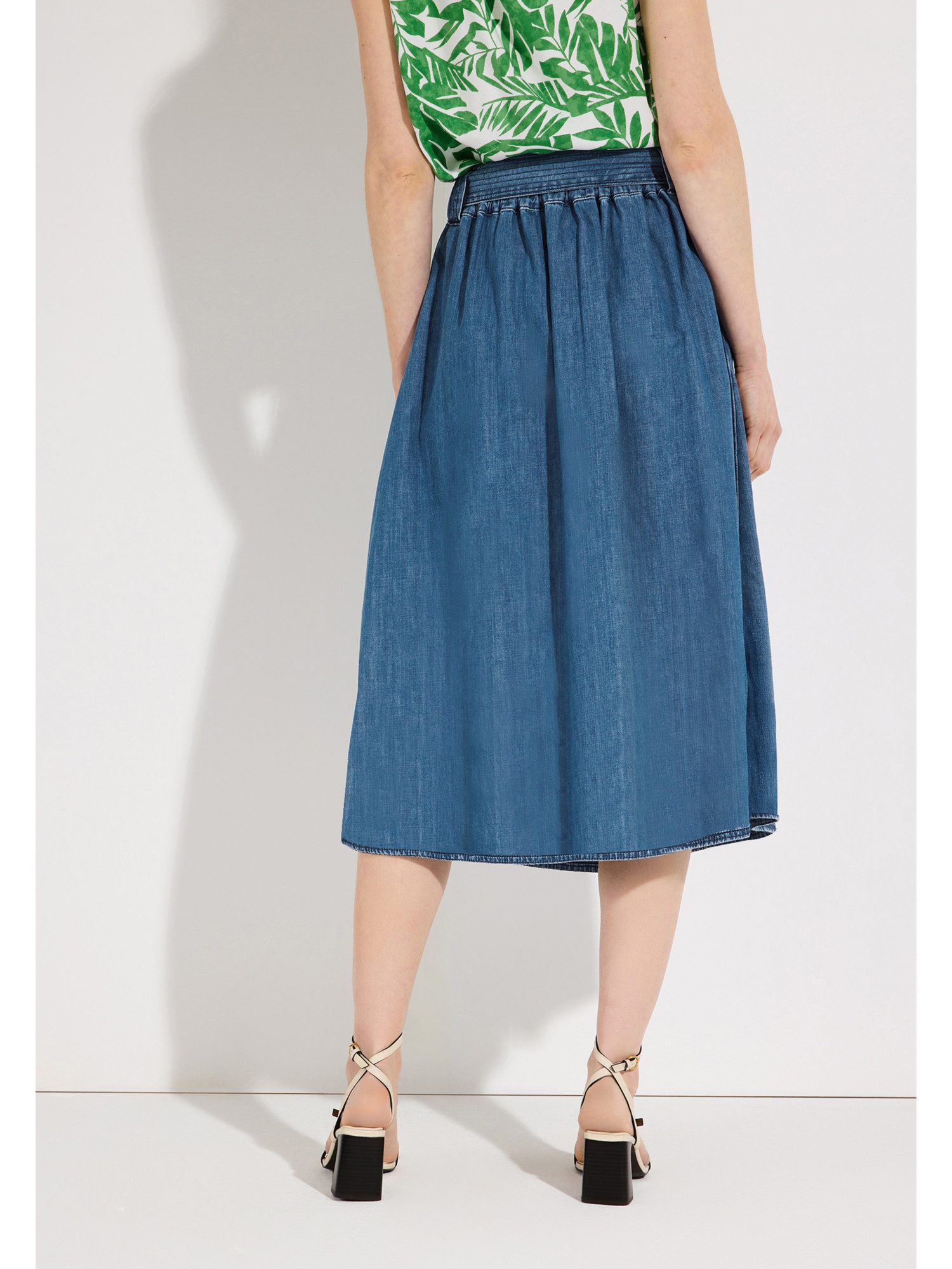 MORE&MORE A-Linien-Rock weit ausgestellter Midirock, Denim