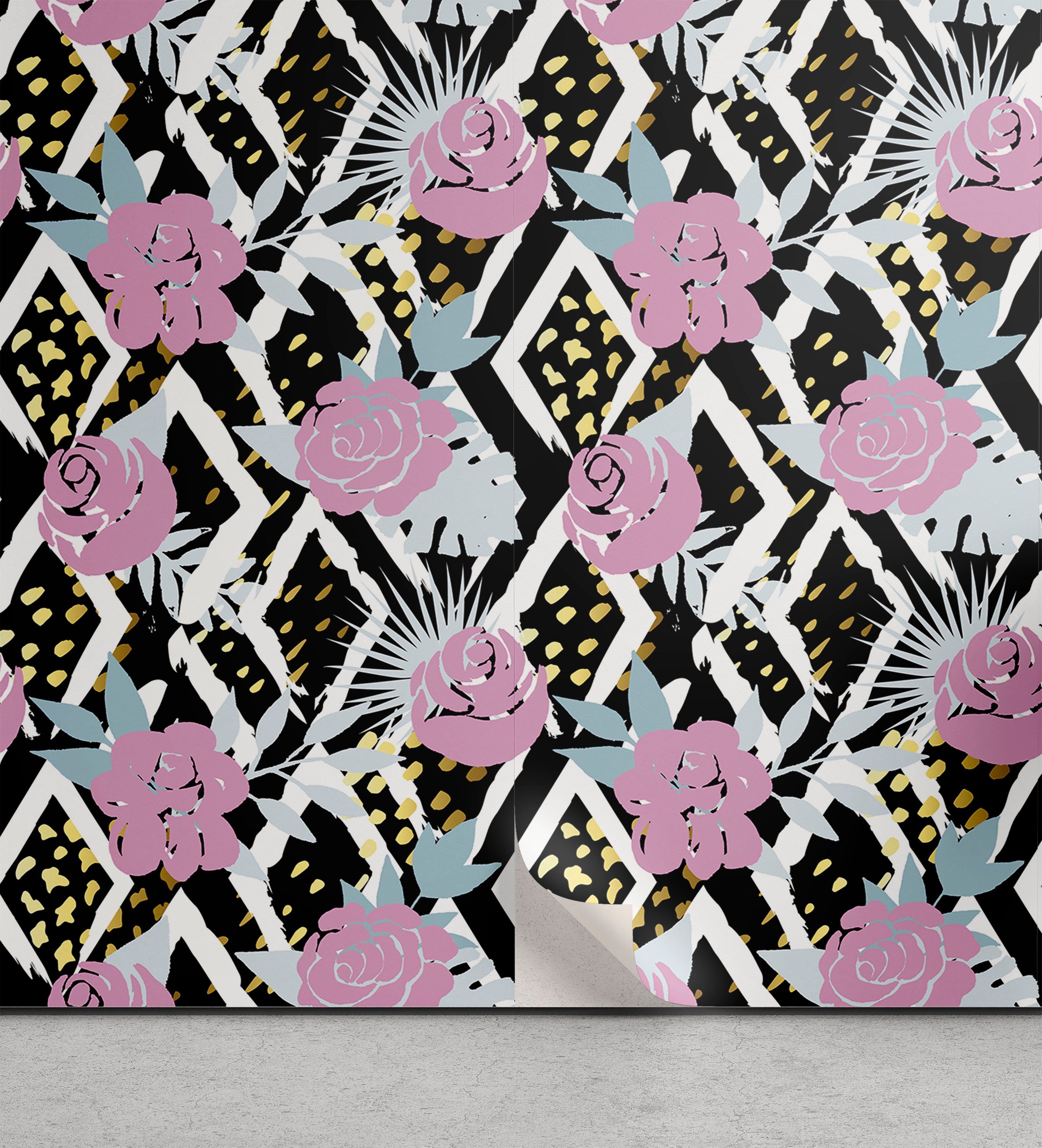 Abakuhaus Vinyltapete selbstklebendes Wohnzimmer Küchenakzent, Botanisch Grunge-Blüten-Muster