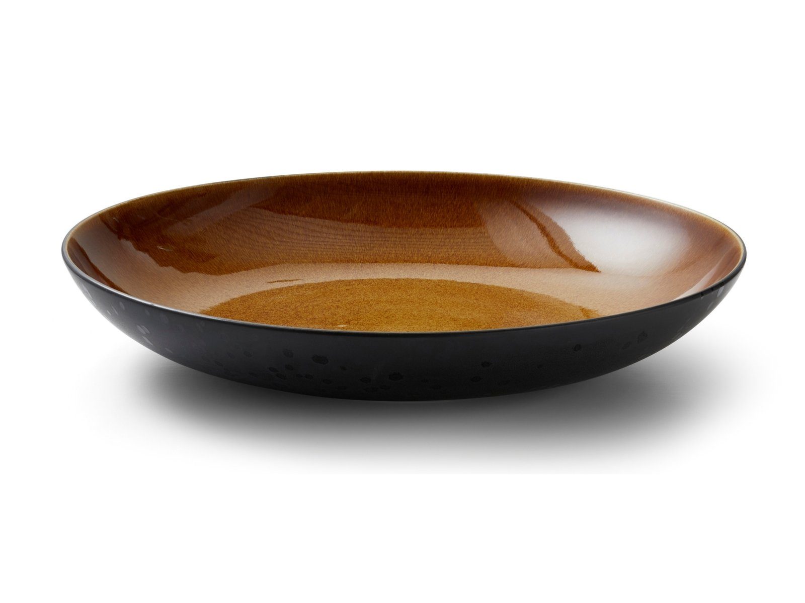 Bitz Schale Schale matt black / shiny amber 40 cm, Steinzeug, (Schüsseln & Schalen), Platte rund 40 cm Steinzeug Schwarz/Amber