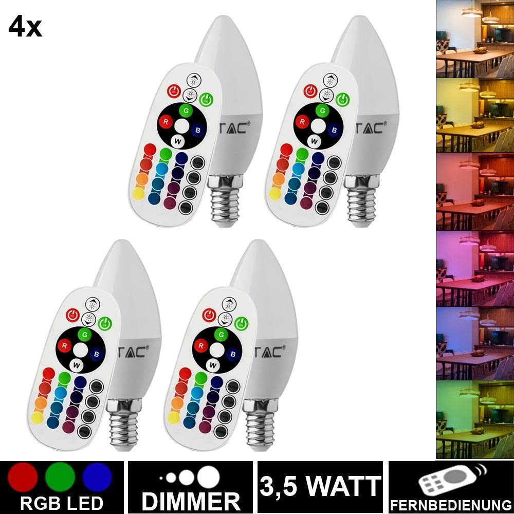 etc-shop LED-Leuchtmittel, 4x RGB LED Kerzen Leuchtmittel 3,5W E14 FERNBEDIENUNG 320 Lumen