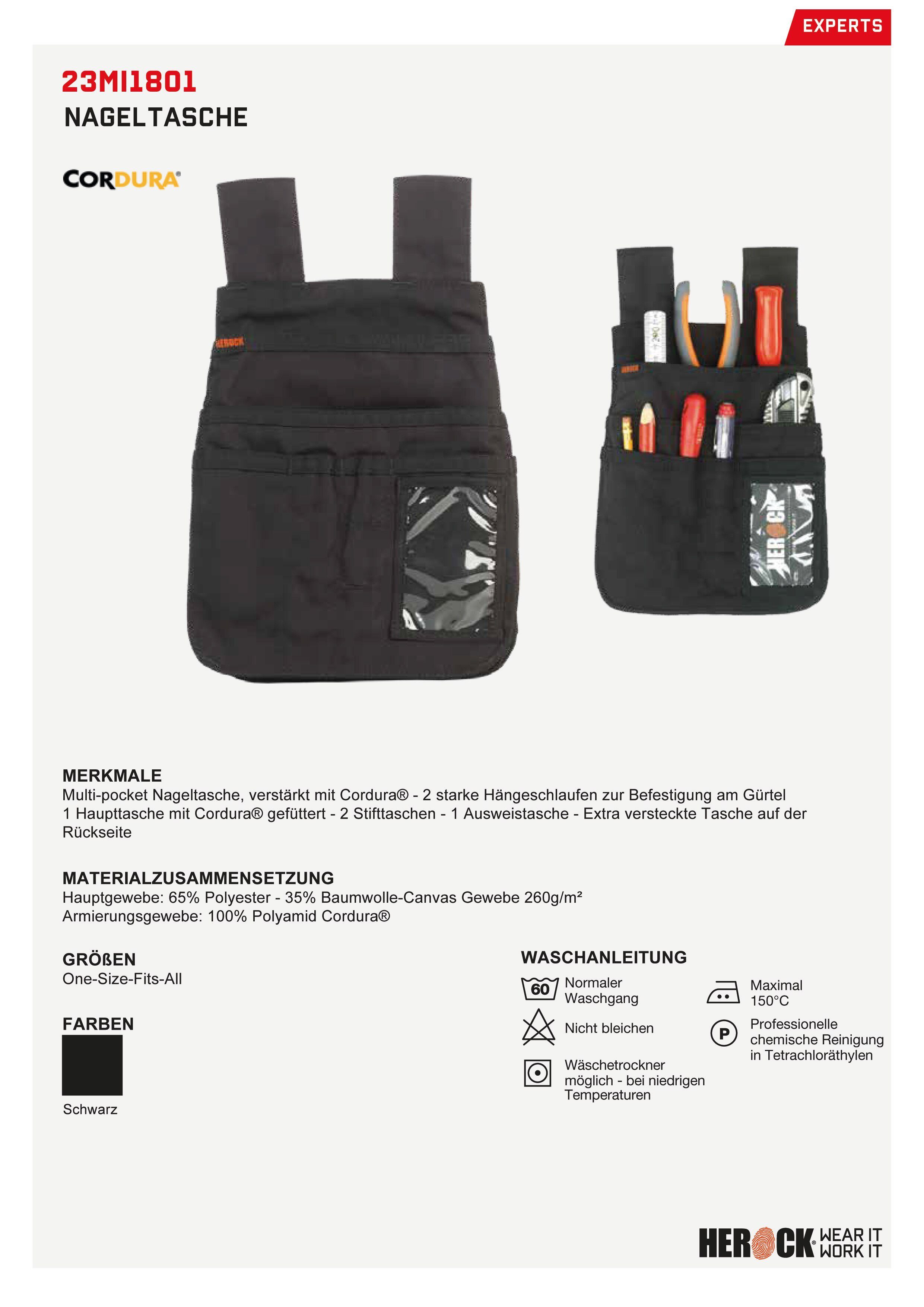 Herock Werkzeugtasche Gürteltasche, 2 Hängeschlaufen zur Befestigung am Gürtel, 5 Taschen, 3 Schlaufen | Werkzeugtaschen