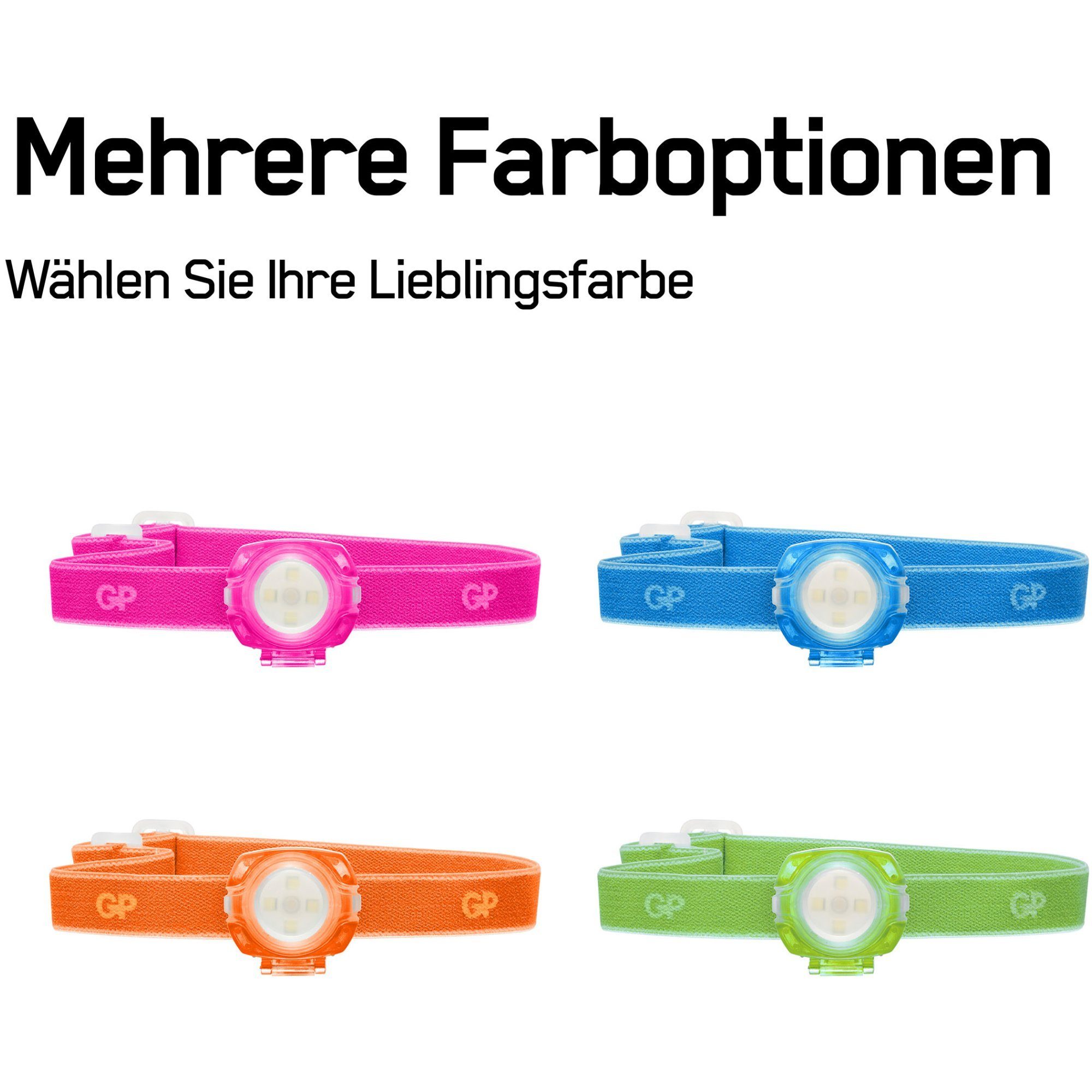GP Batteries LED Taschenlampe Stirnlampe GP CH31 40lumen inkl. 2x CR2025 Lithium Knopfzellen Lila
