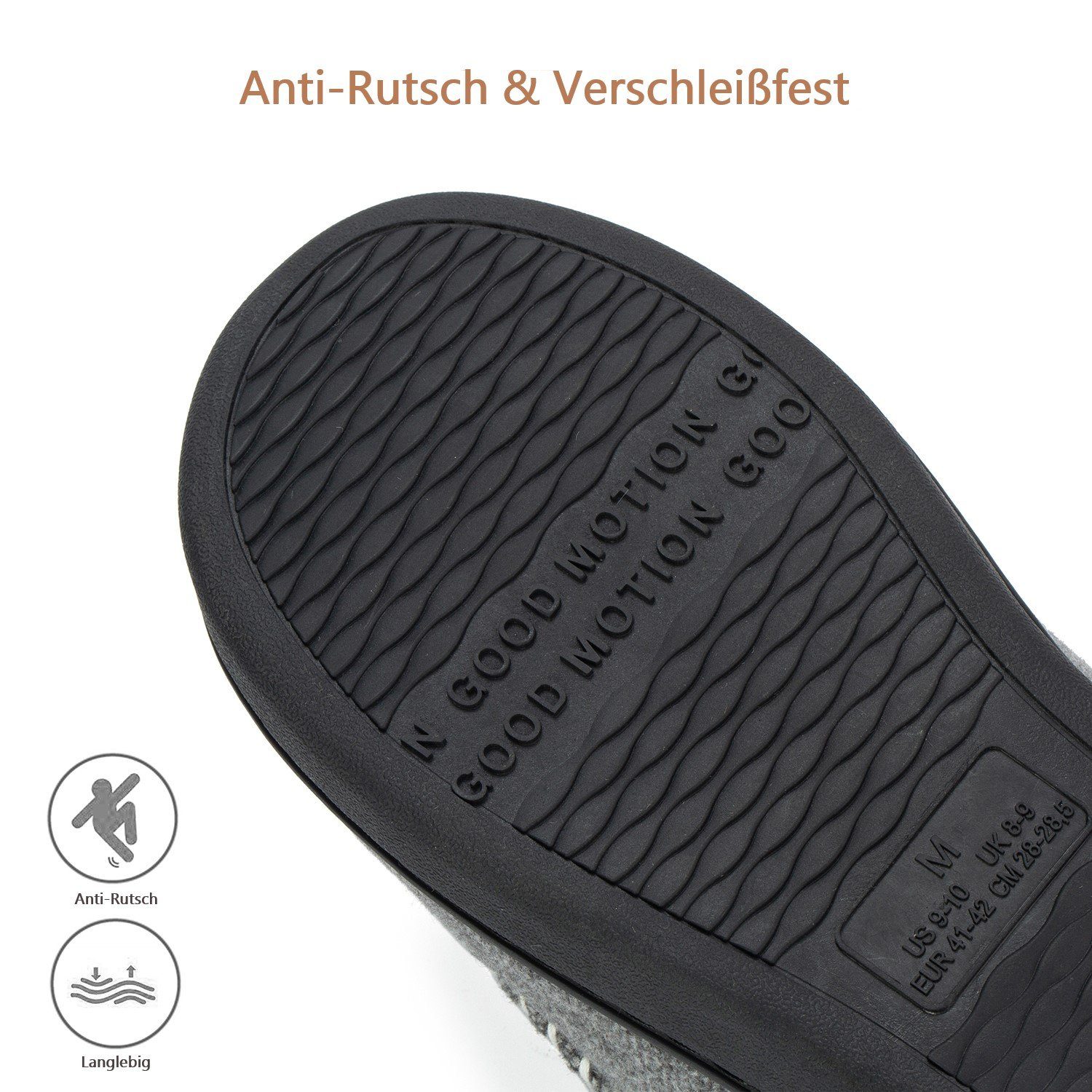 GOOD MOTION Winter Hausschuhe, Pantoffeln, rutschfest Plüsch Hausschuhe