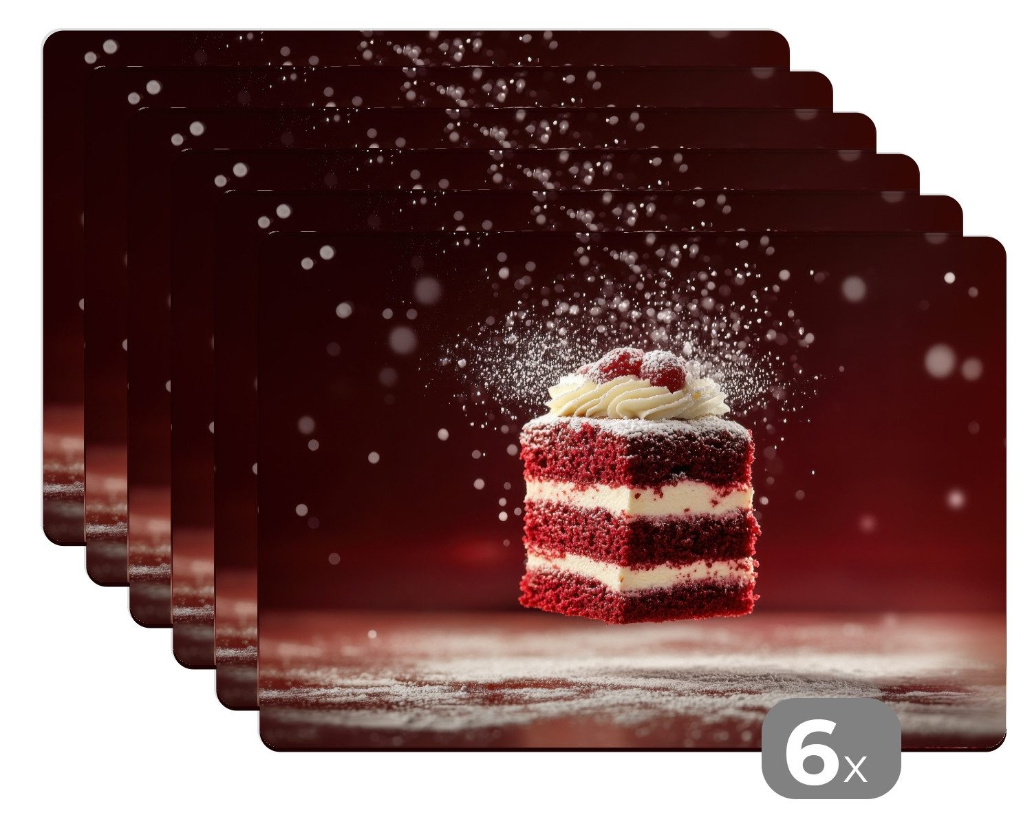 MuchoWow Platzset Rot - Samt - Torte - Essen, (6-St), Platzsets, Tischset, Abwaschbar, Tischsets, Platzdeckchen