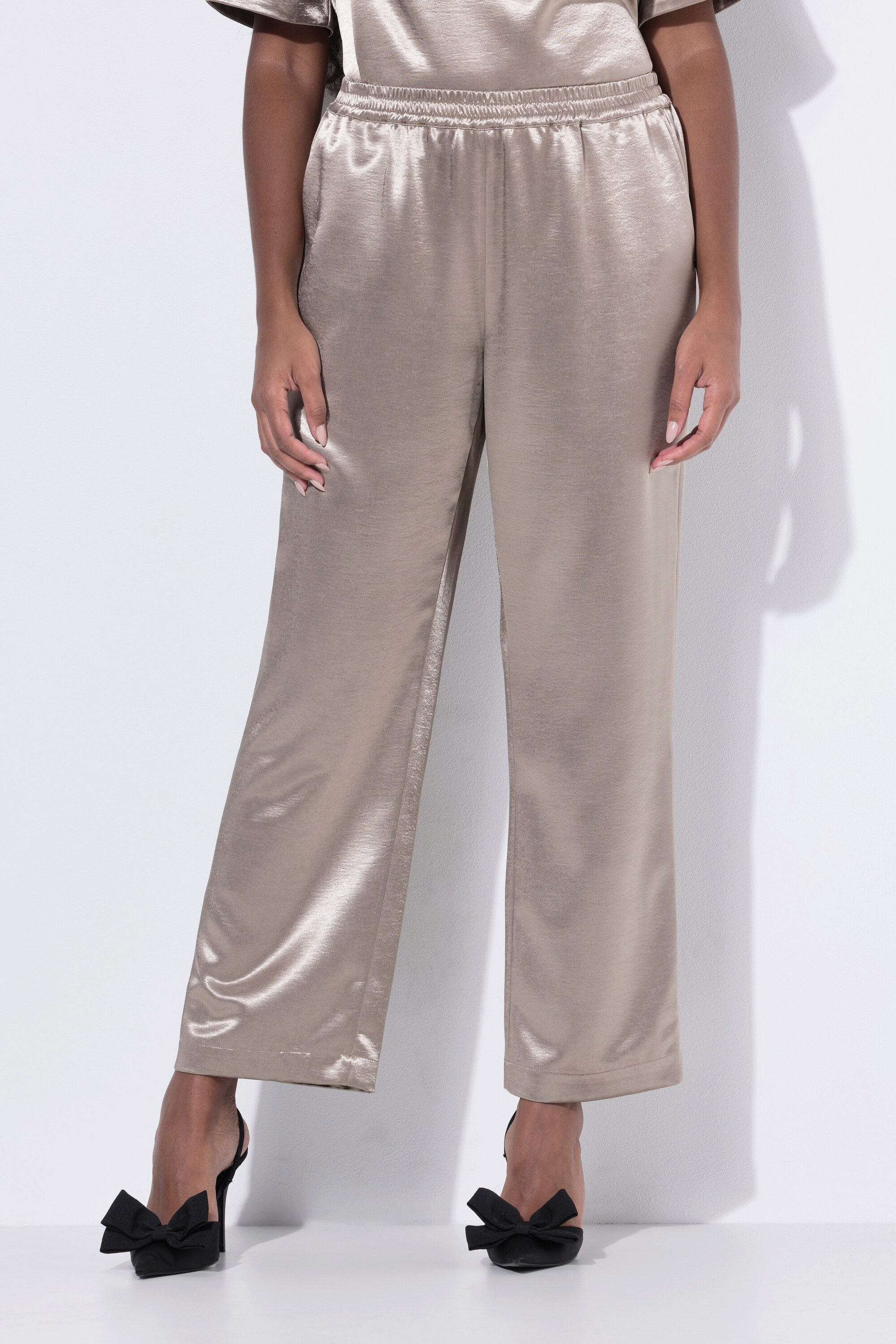 Ulla Popken Schlupfhose Satinhose Rose Metallic-Effekt weites Bein günstig online kaufen